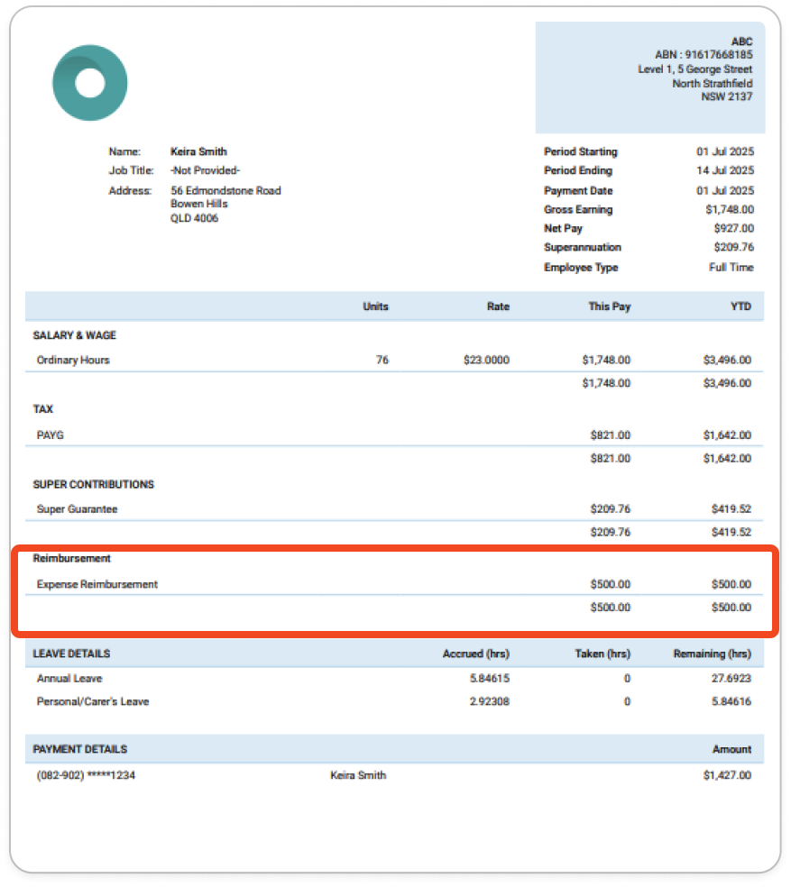 Creating pay runs - Adding a reimbursement - 9