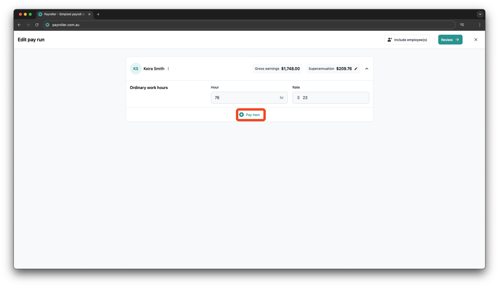 Creating pay runs - Adding Commission/lump sum - 3