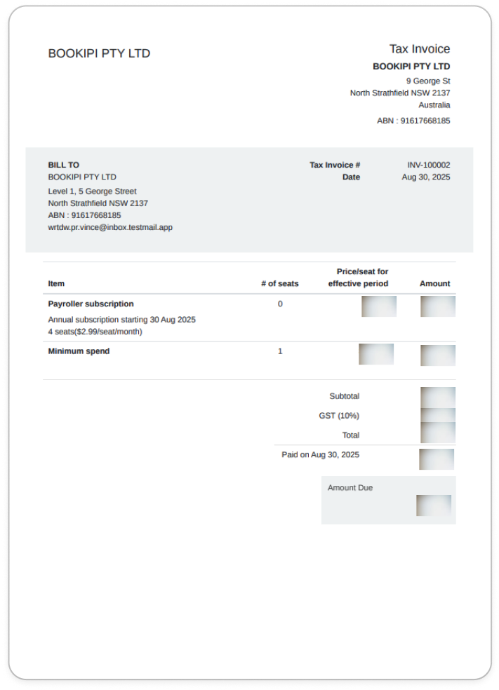 Payroller agent subscriptions - Downloading an invoice of a subscription payment for a client as an agent - 5