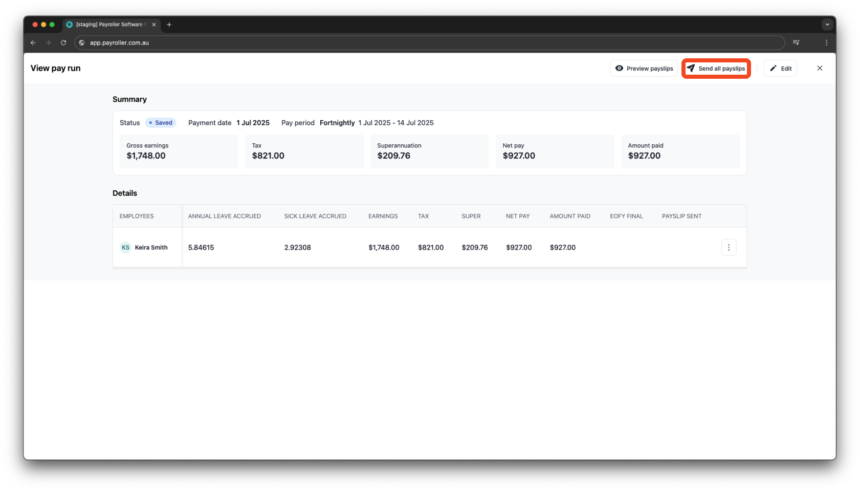 Creating pay runs - Send/view/print payslips - 4