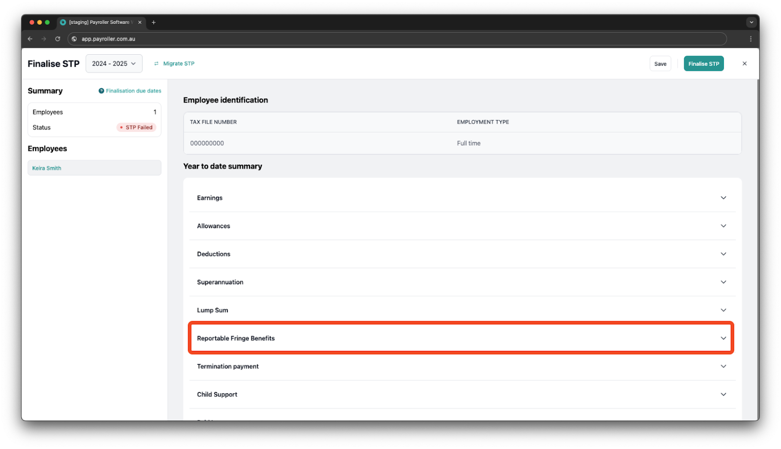 Creating pay runs - Fringe Benefits - 14