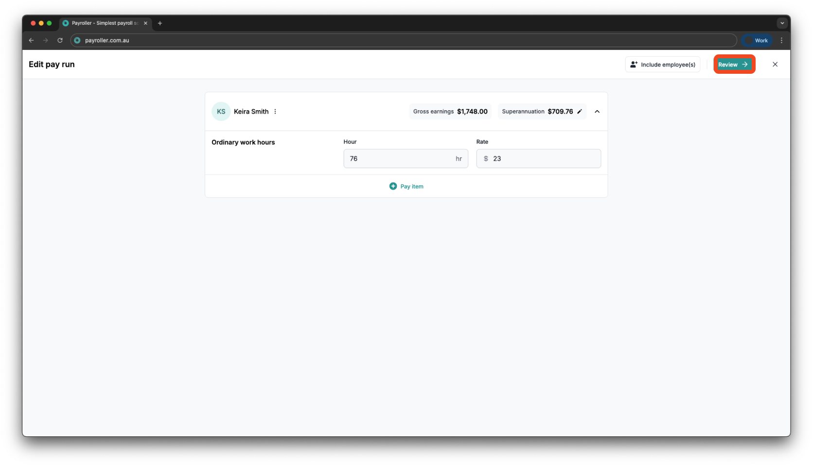 Creating pay runs - Adding employer contribution (superannuation) - 6