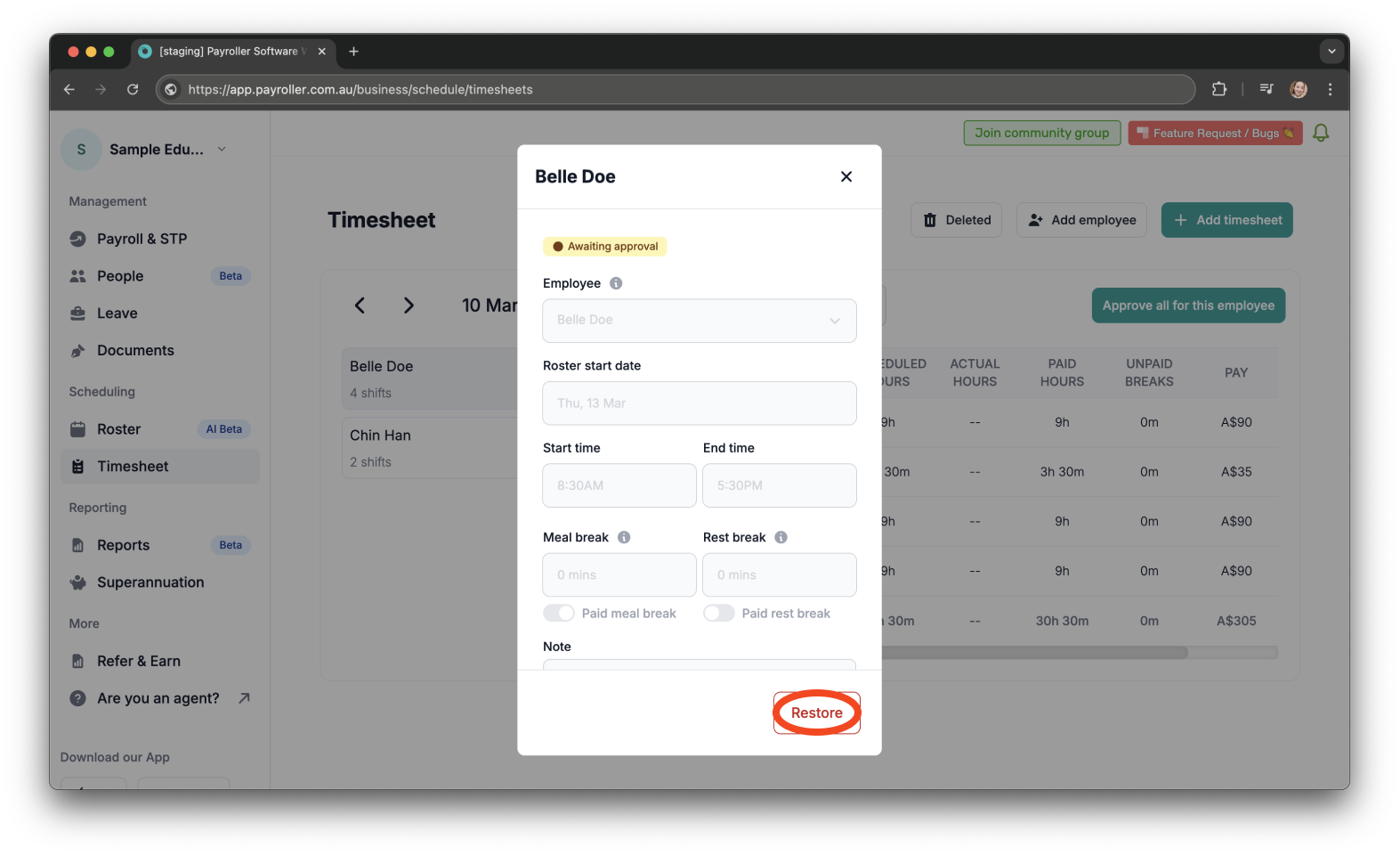Uncategorized - How to restore timesheets - 4