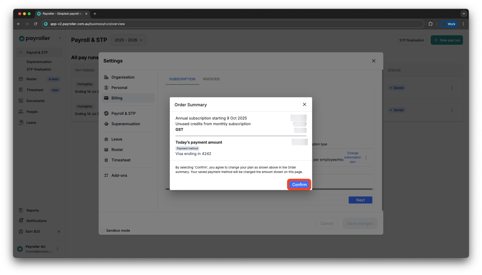 Payroller Employer Subscriptions - Editing the subscription type to a monthly or an annual subscription - 7