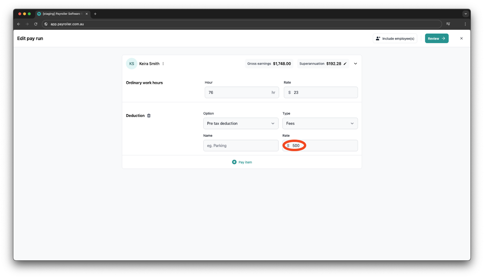Creating pay runs - Fringe Benefits - 26