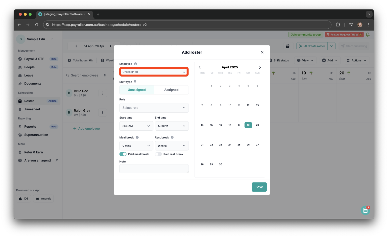 Timesheets and rostering - How to make a custom recurring shift - 4