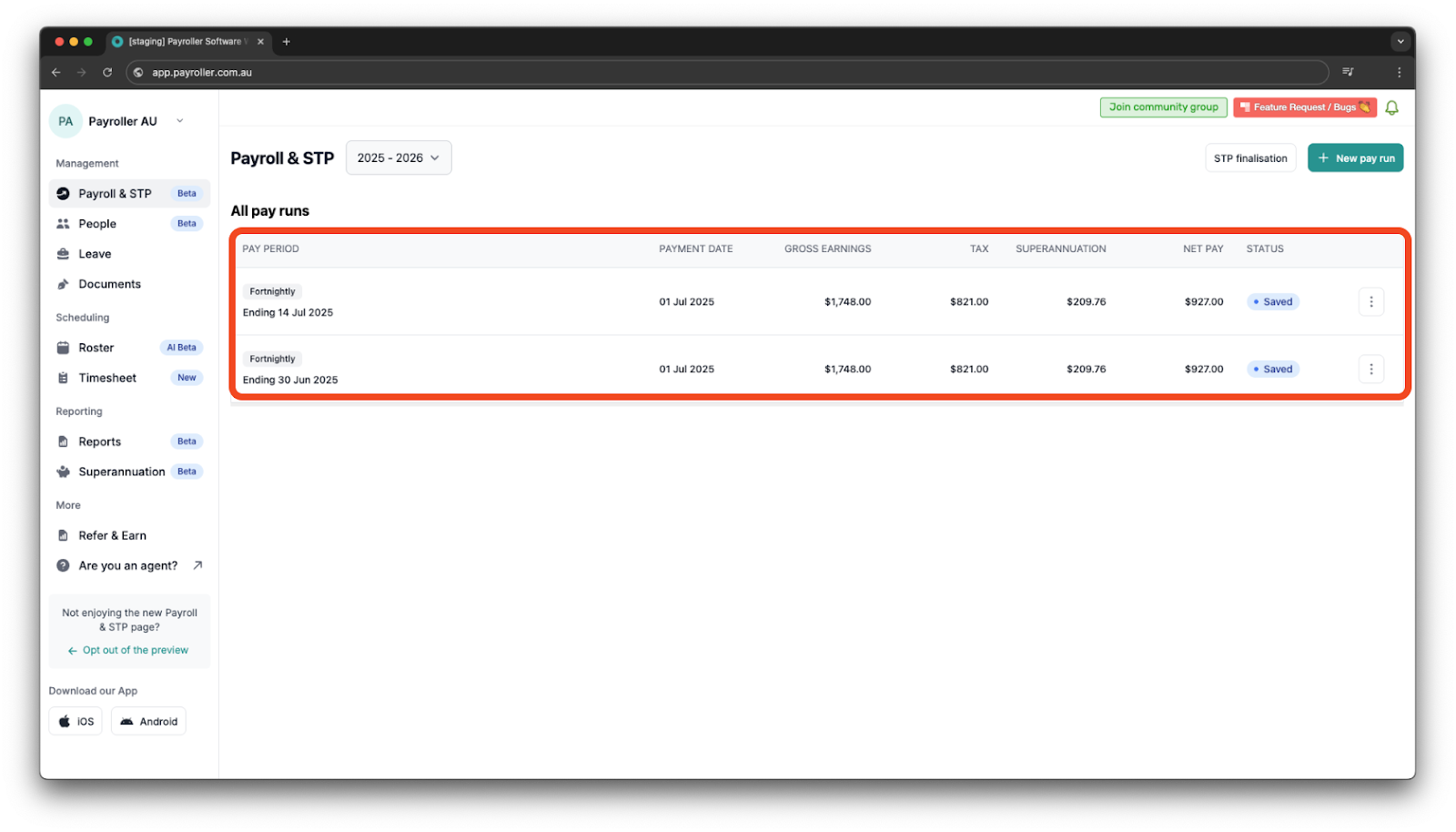 Creating pay runs - Send/view/print payslips - 3