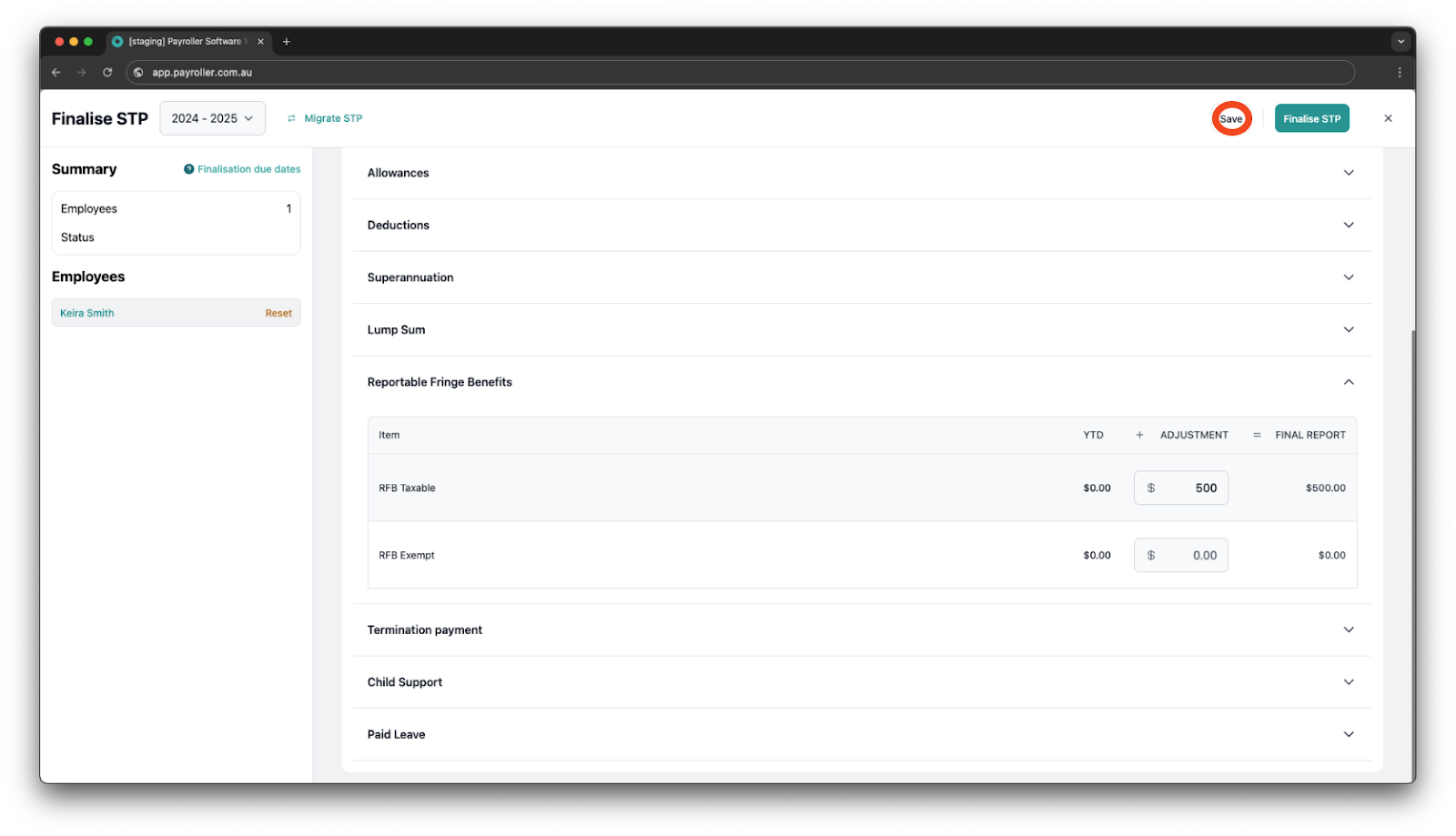 Creating pay runs - Fringe Benefits - 16
