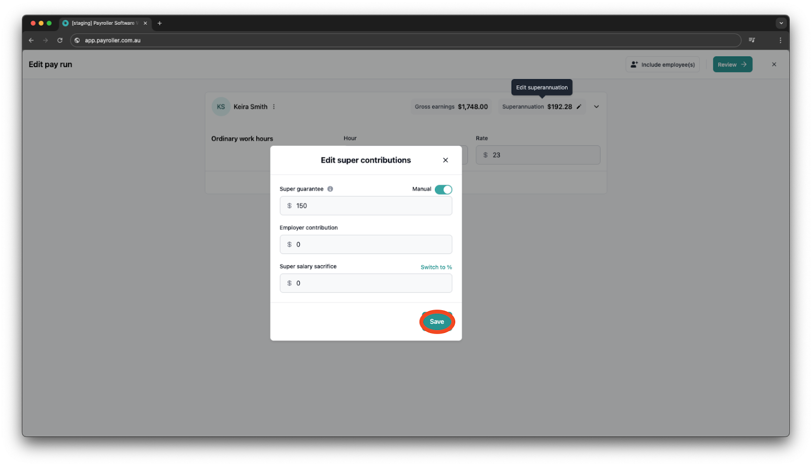 Creating pay runs - Viewing and Adjusting Superannuation - 6