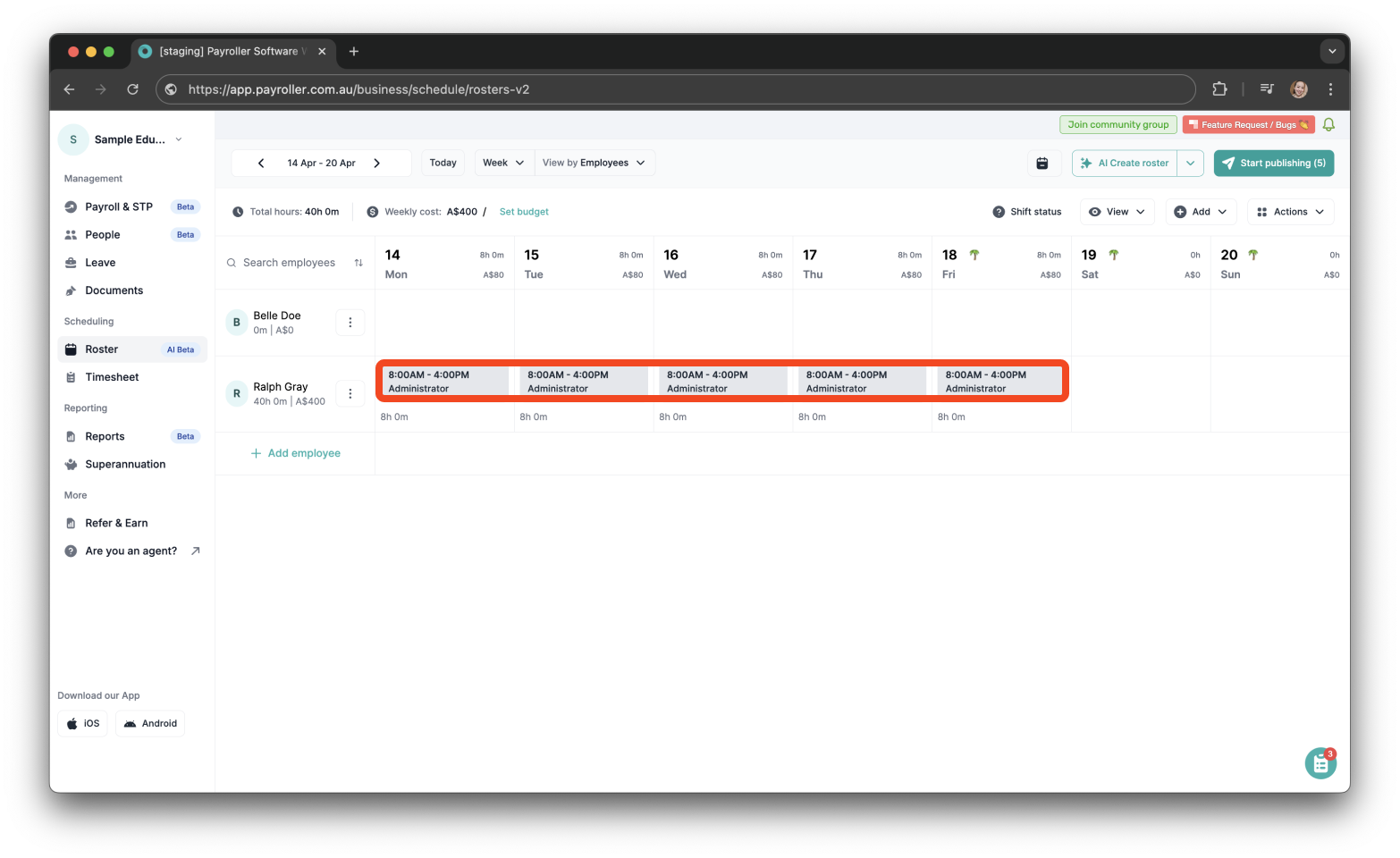 Timesheets and rostering - How to make a custom recurring shift - 17