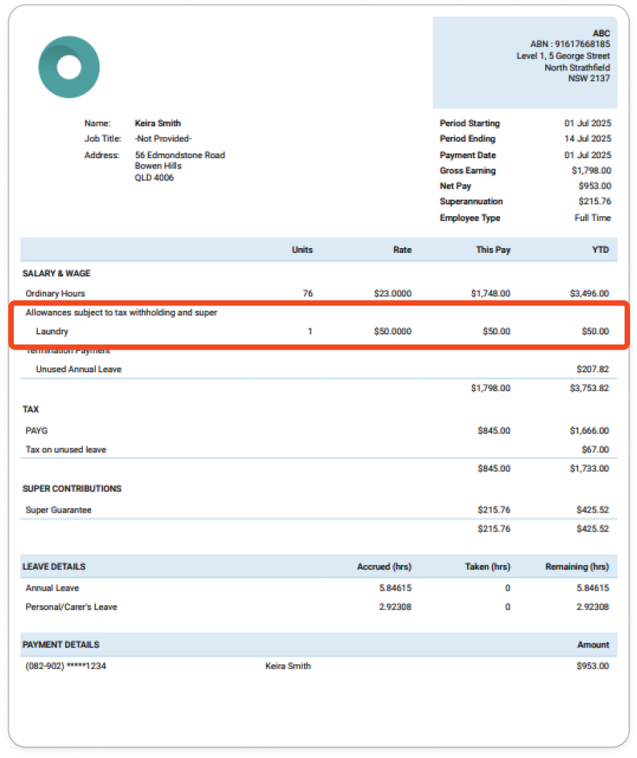Creating pay runs - Adding an allowance - 11