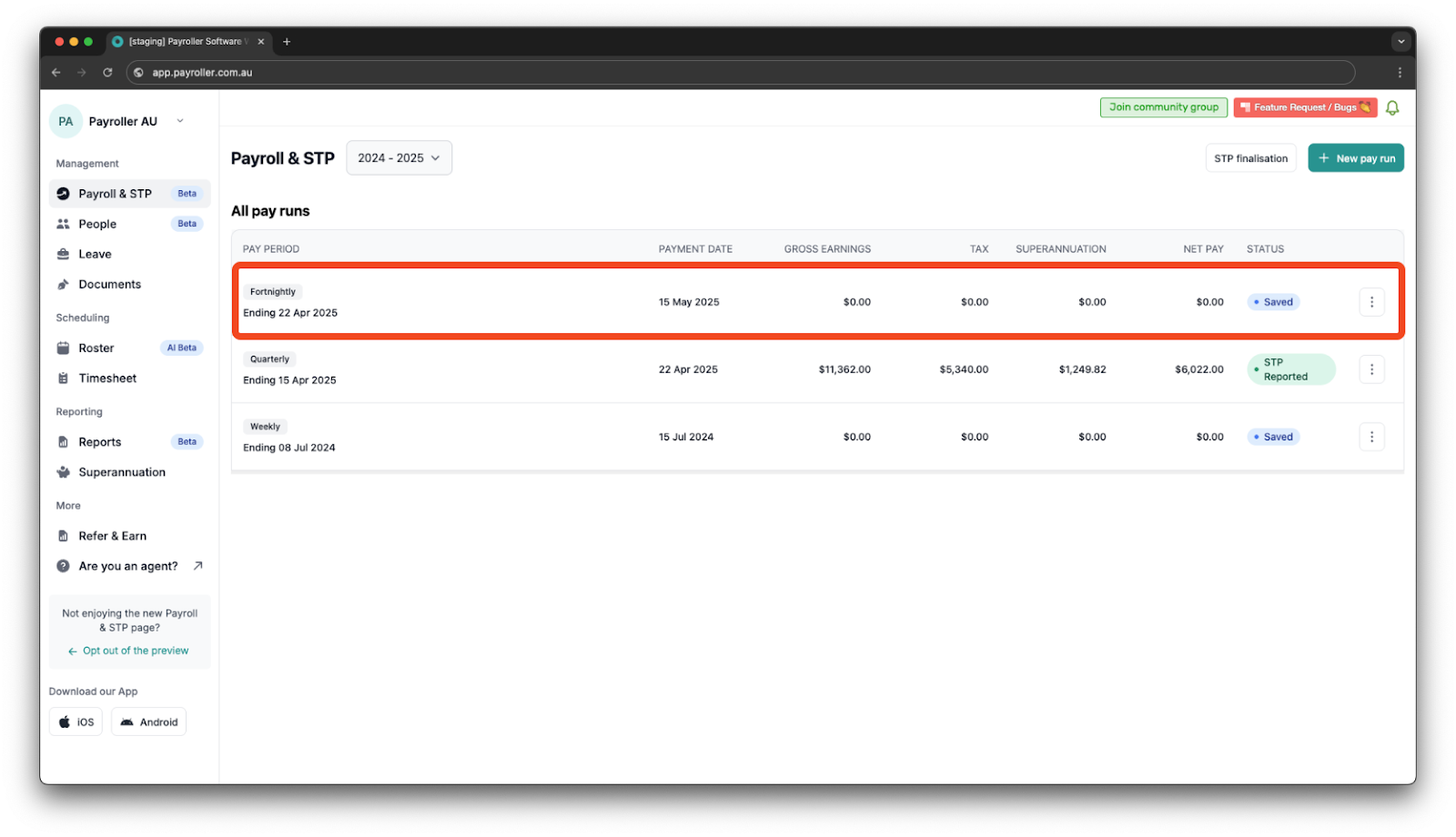 Creating pay runs - Editing a pay run - 1