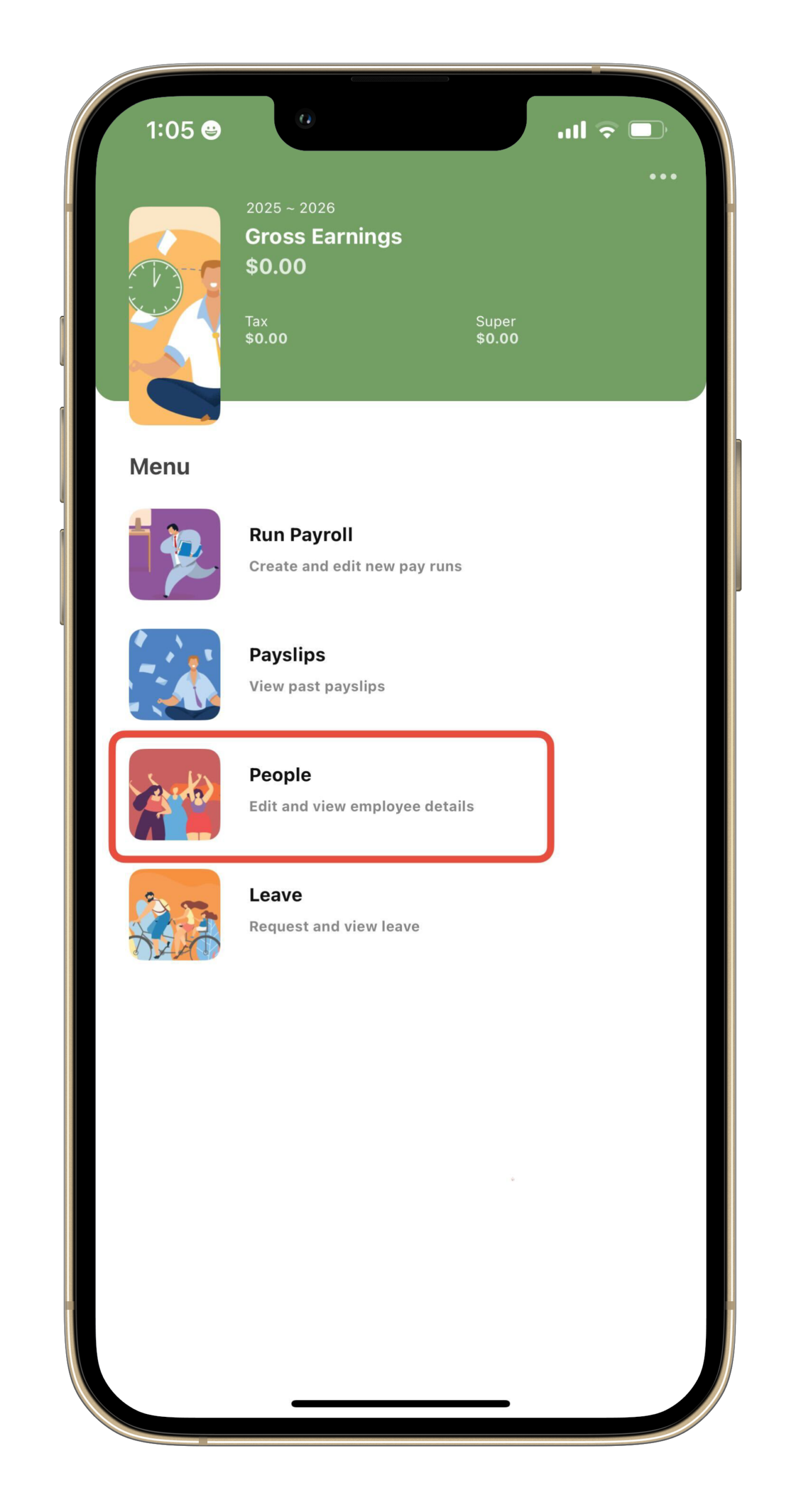 Payroller Mobile App - How to edit the Super contribution rate on the employee card using the Payroller Mobile App - 1