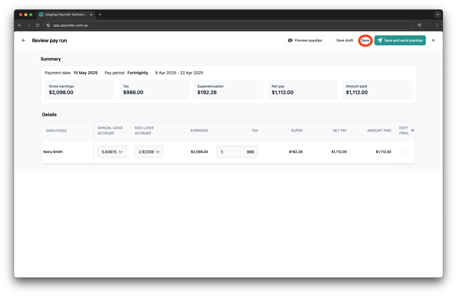 Creating pay runs - How to enter overtime on the pay run - 8