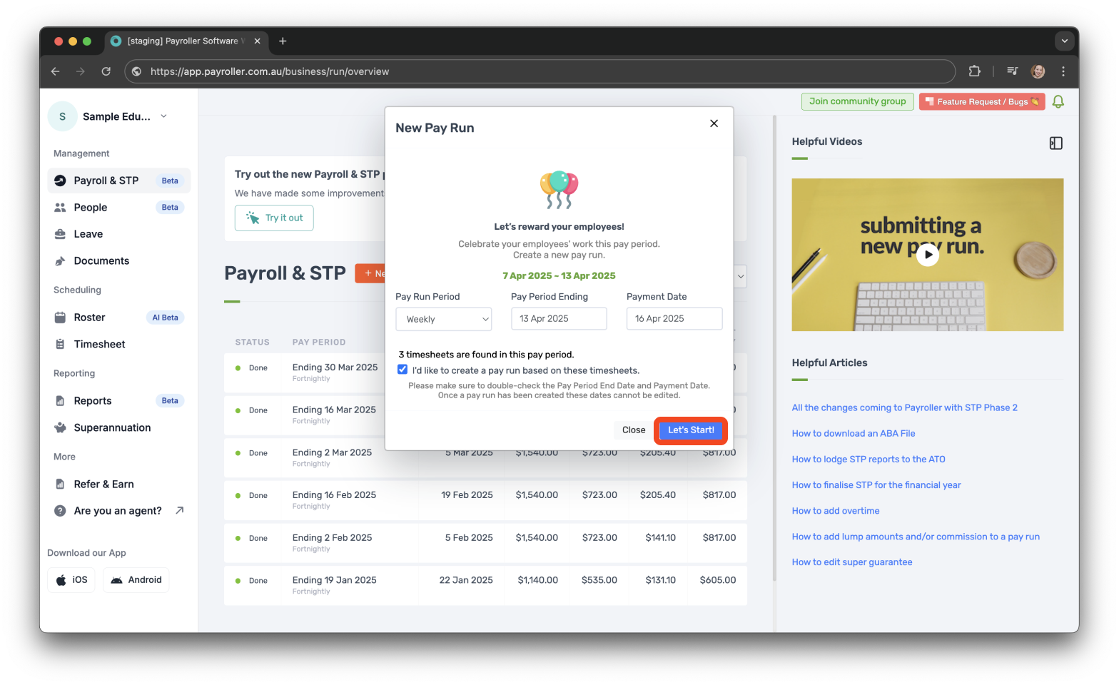 Timesheets and rostering - How to make a pay run with a timesheet - 6