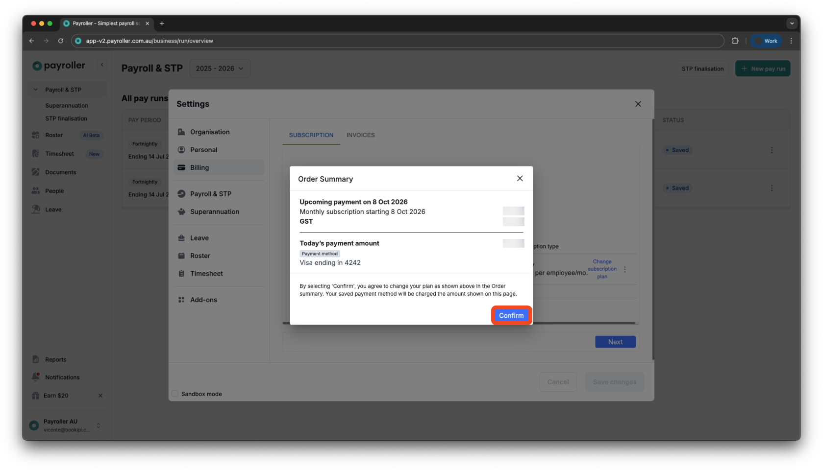 Payroller Employer Subscriptions - Editing the subscription type to a monthly or an annual subscription - 12