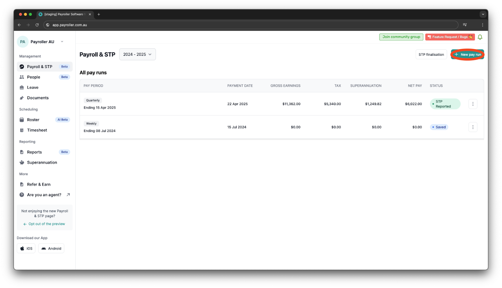 Creating pay runs - Fringe Benefits - 20