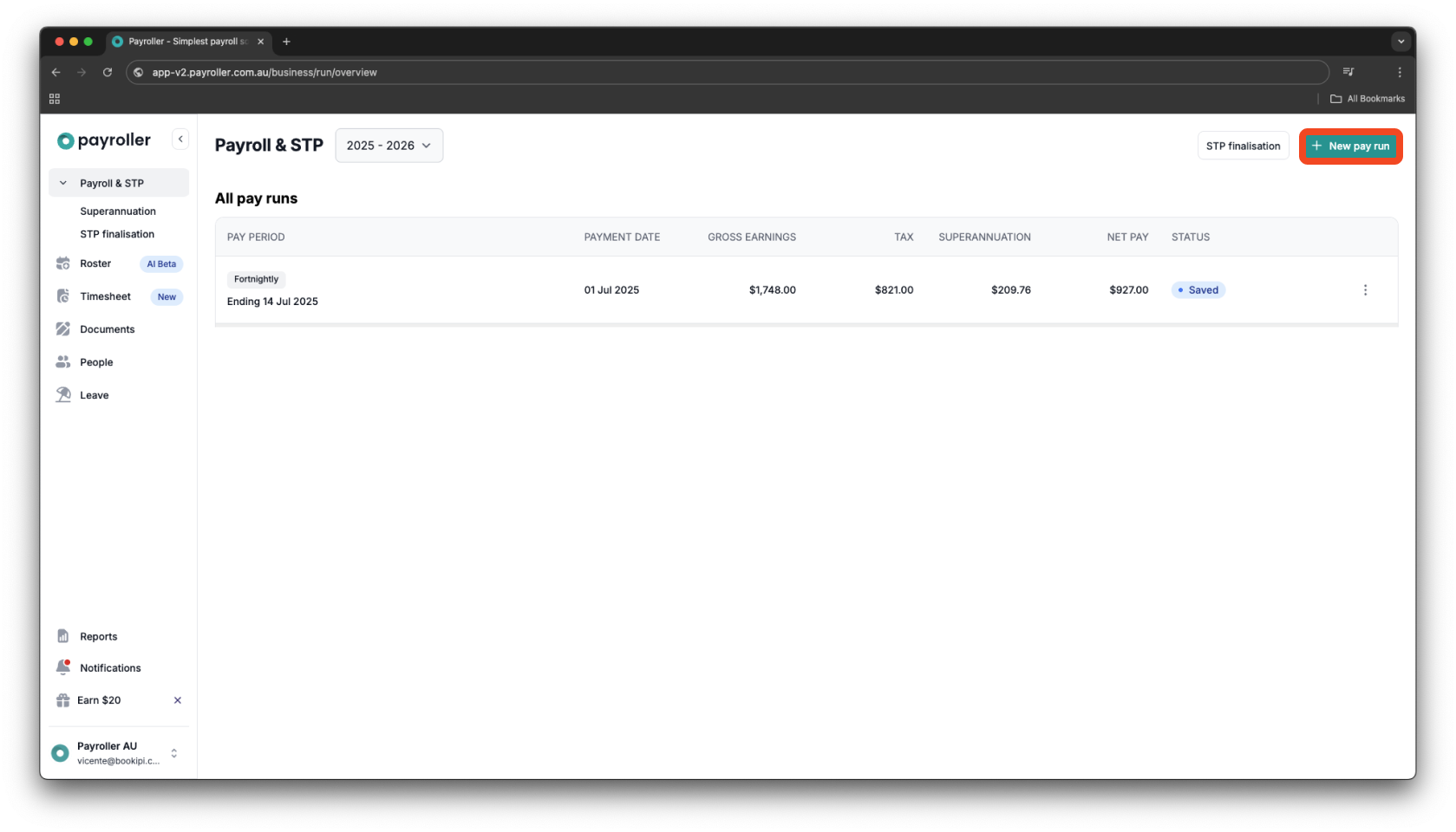 Creating pay runs - Adding a reimbursement - 1