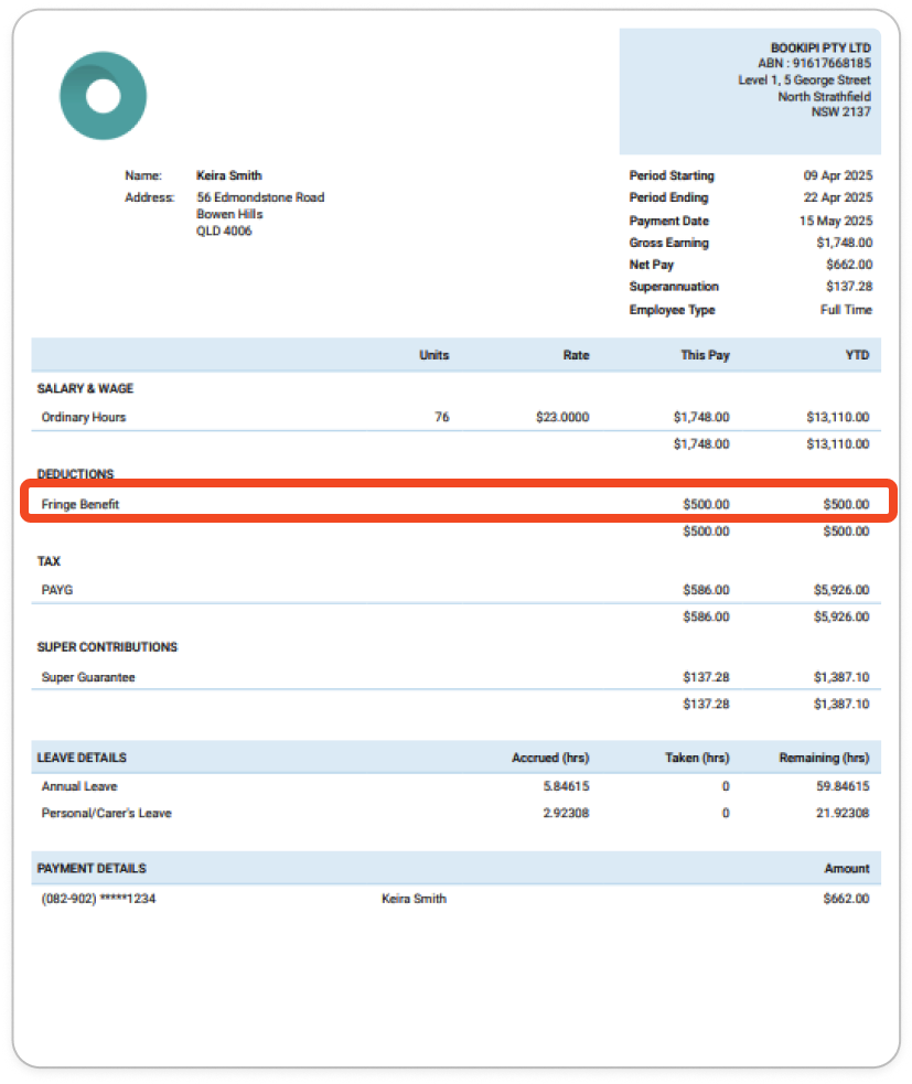 Creating pay runs - Fringe Benefits - 10
