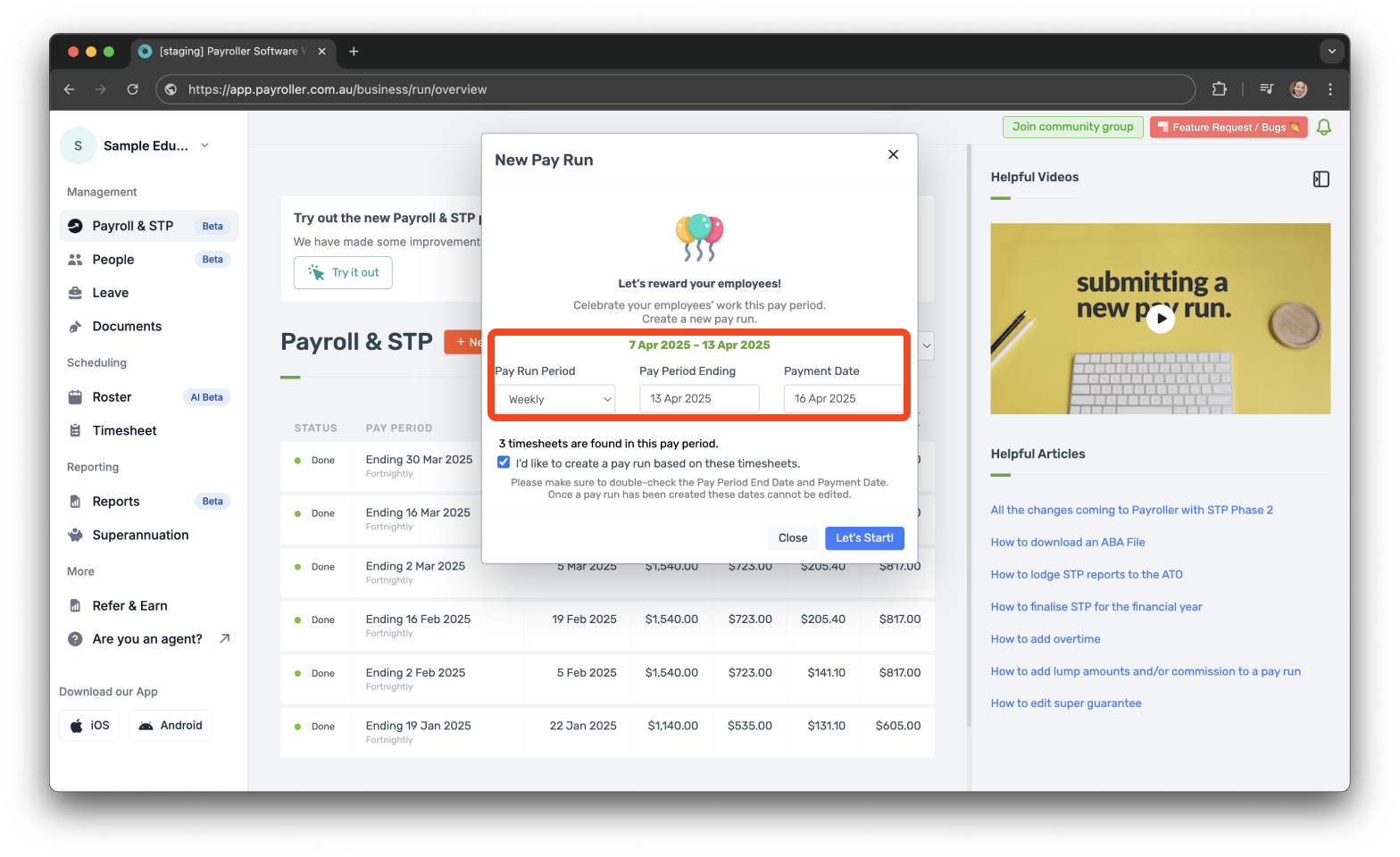 Timesheets and rostering - How to make a pay run with a timesheet - 4