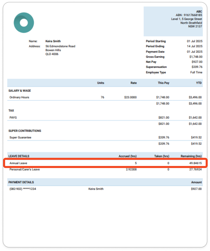 Creating pay runs - Edit leave accrued - 9