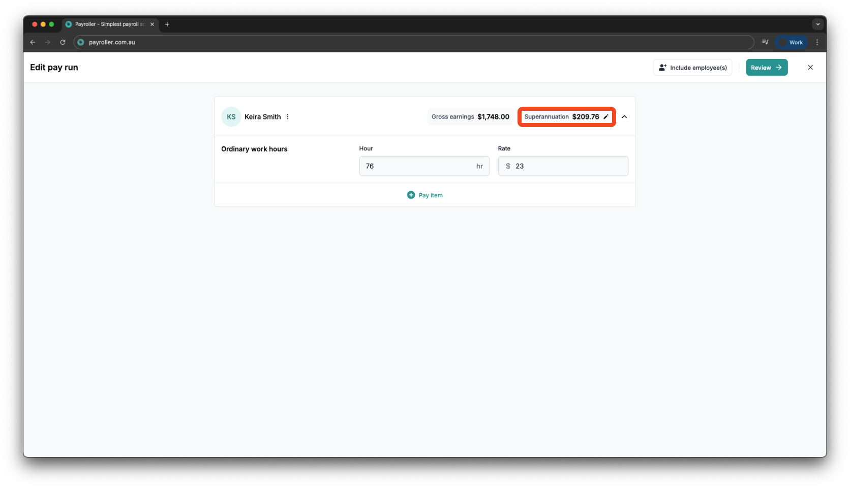 Creating pay runs - Adding employer contribution (superannuation) - 3