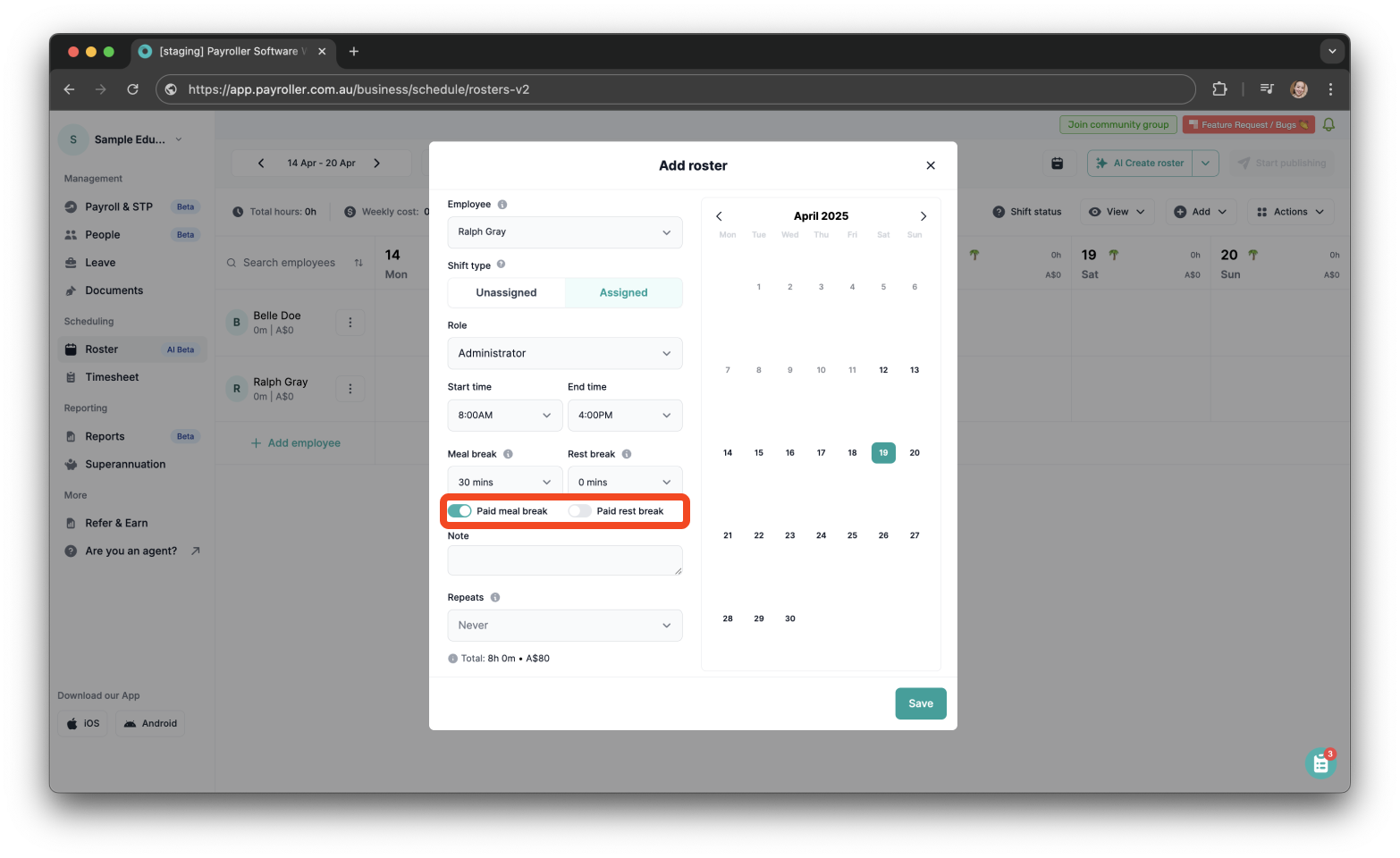 Timesheets and rostering - How to make a custom recurring shift - 8
