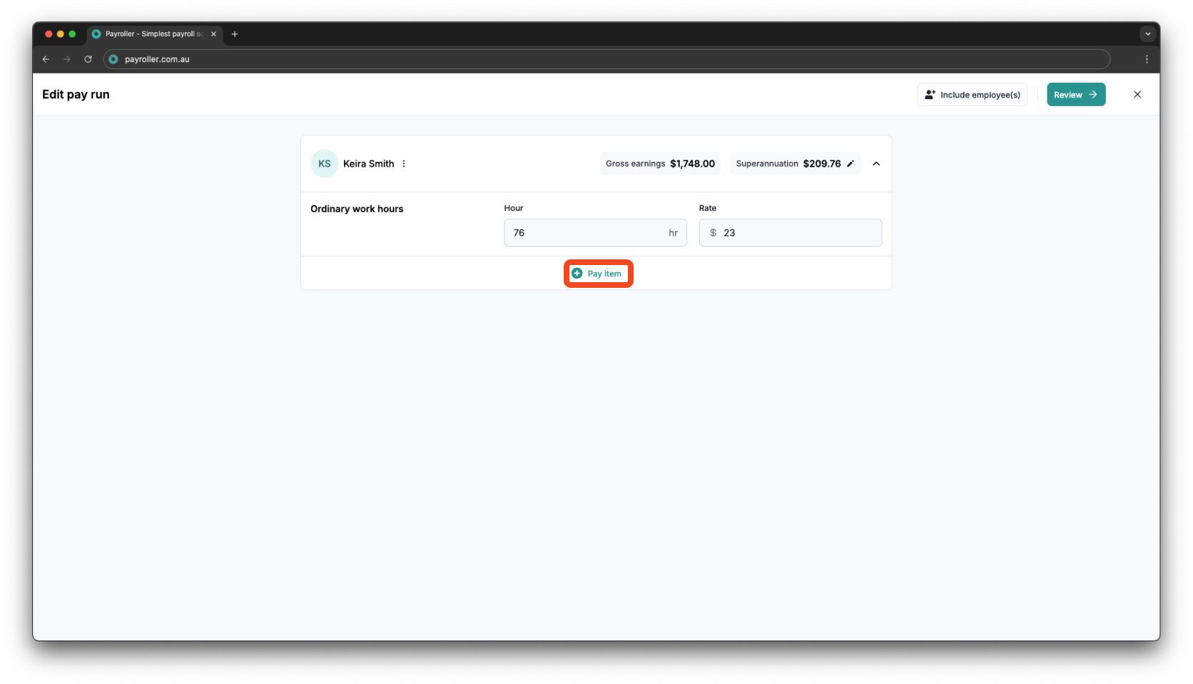 Creating pay runs - Adding extra hours - 3