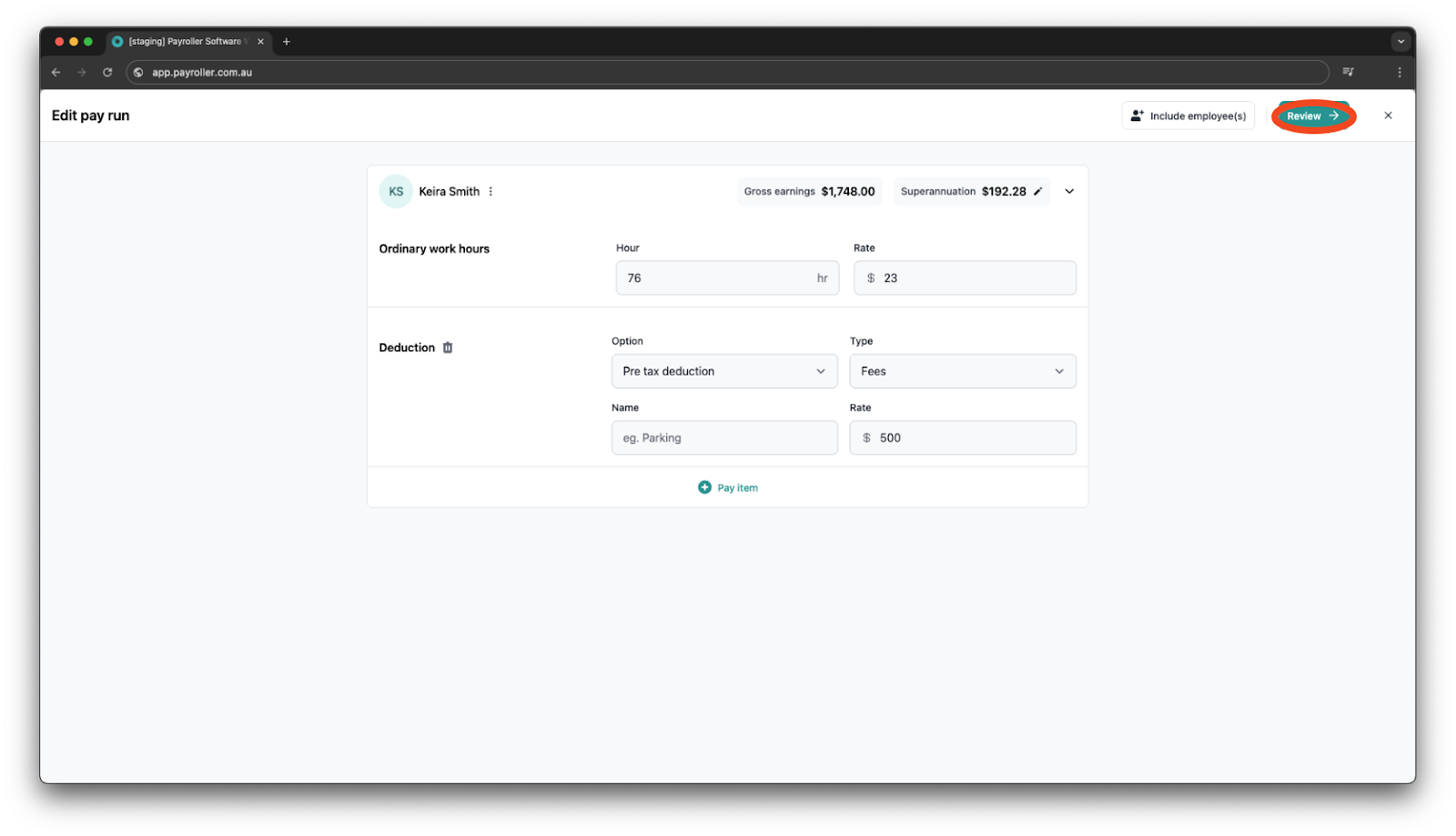 Creating pay runs - Fringe Benefits - 27