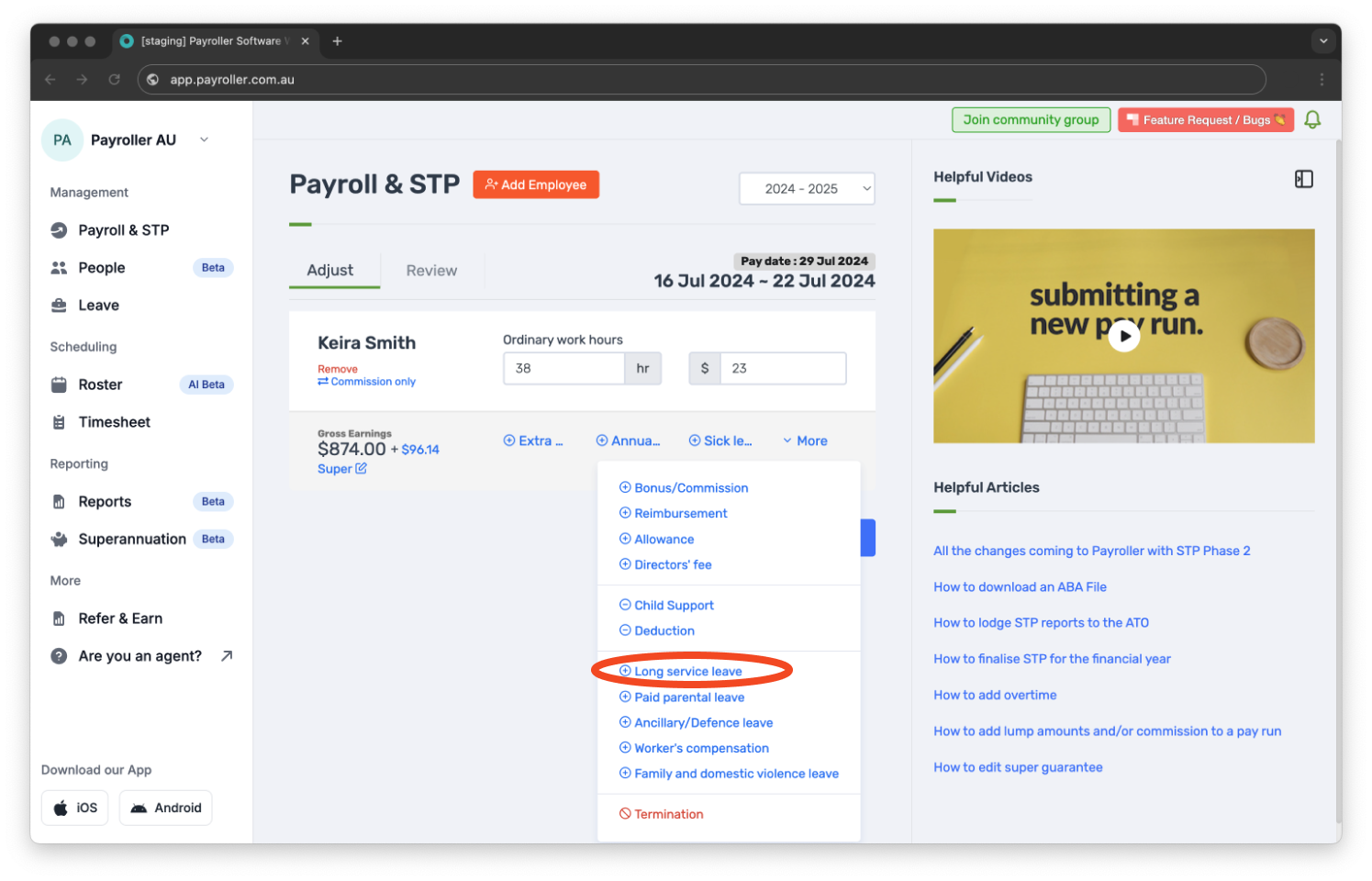 Payroller functions - Long Service Leave - 19