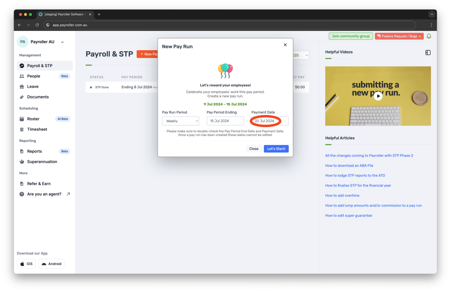 Creating pay runs - How to check the payment date on a completed pay run - 2