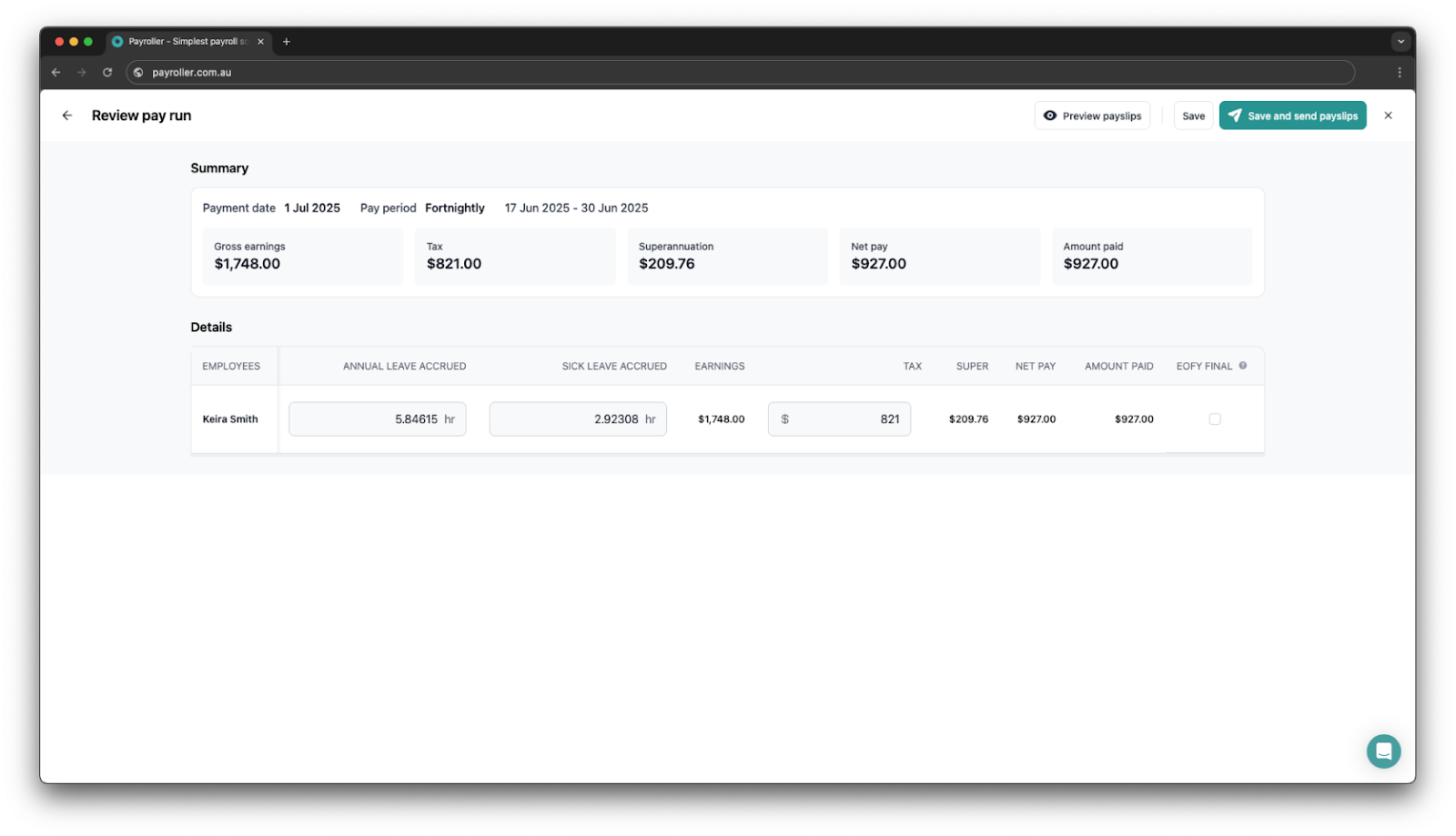 Creating pay runs - Review pay run - 1