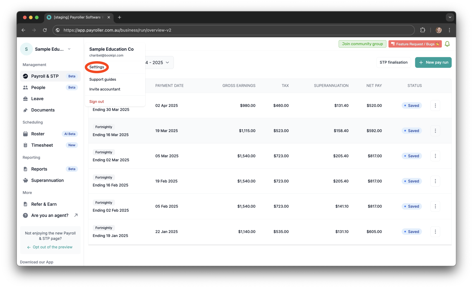 Timesheets and rostering - How to edit the roster start date - 2