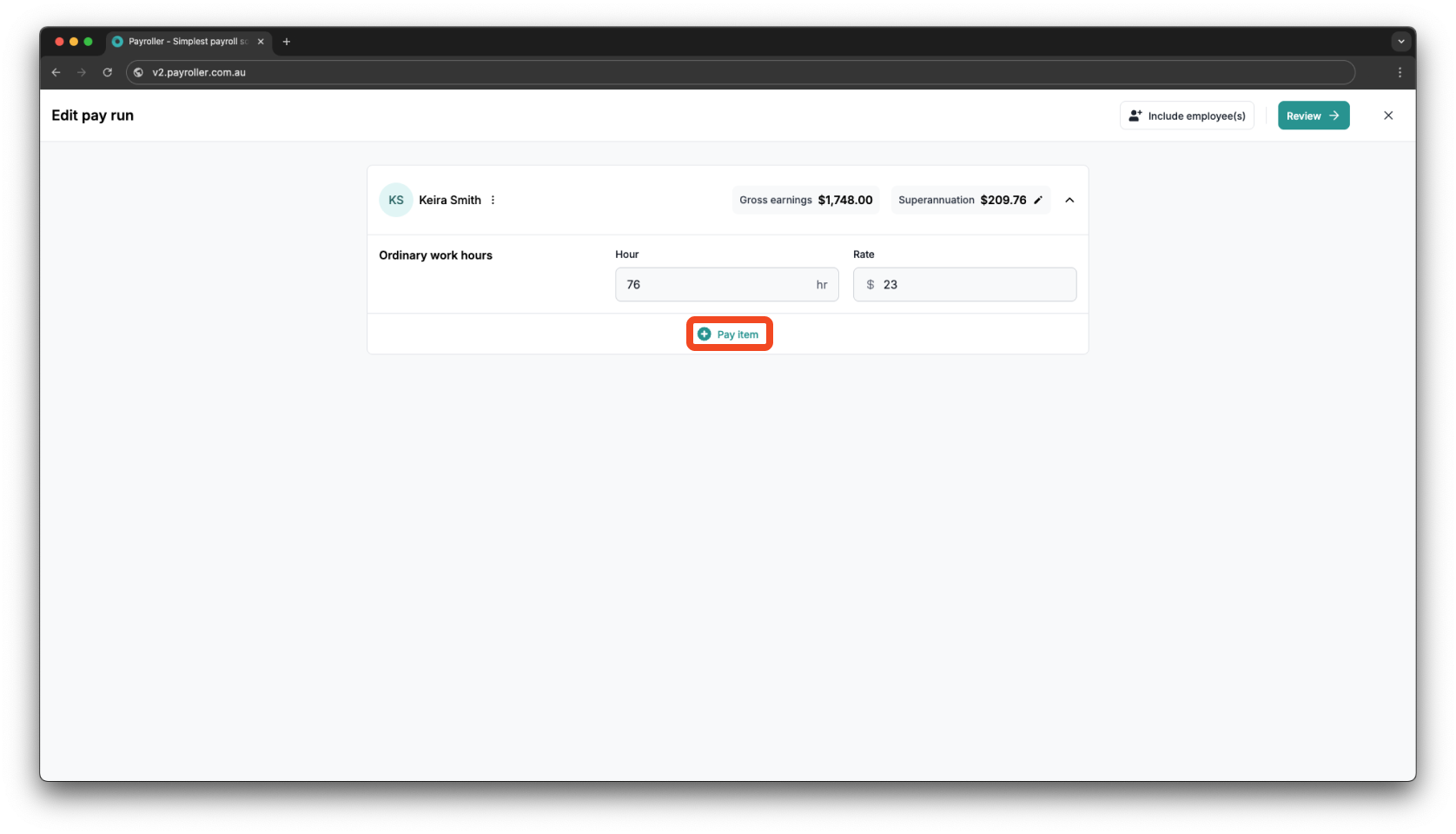 Creating pay runs - Adding an allowance - 3