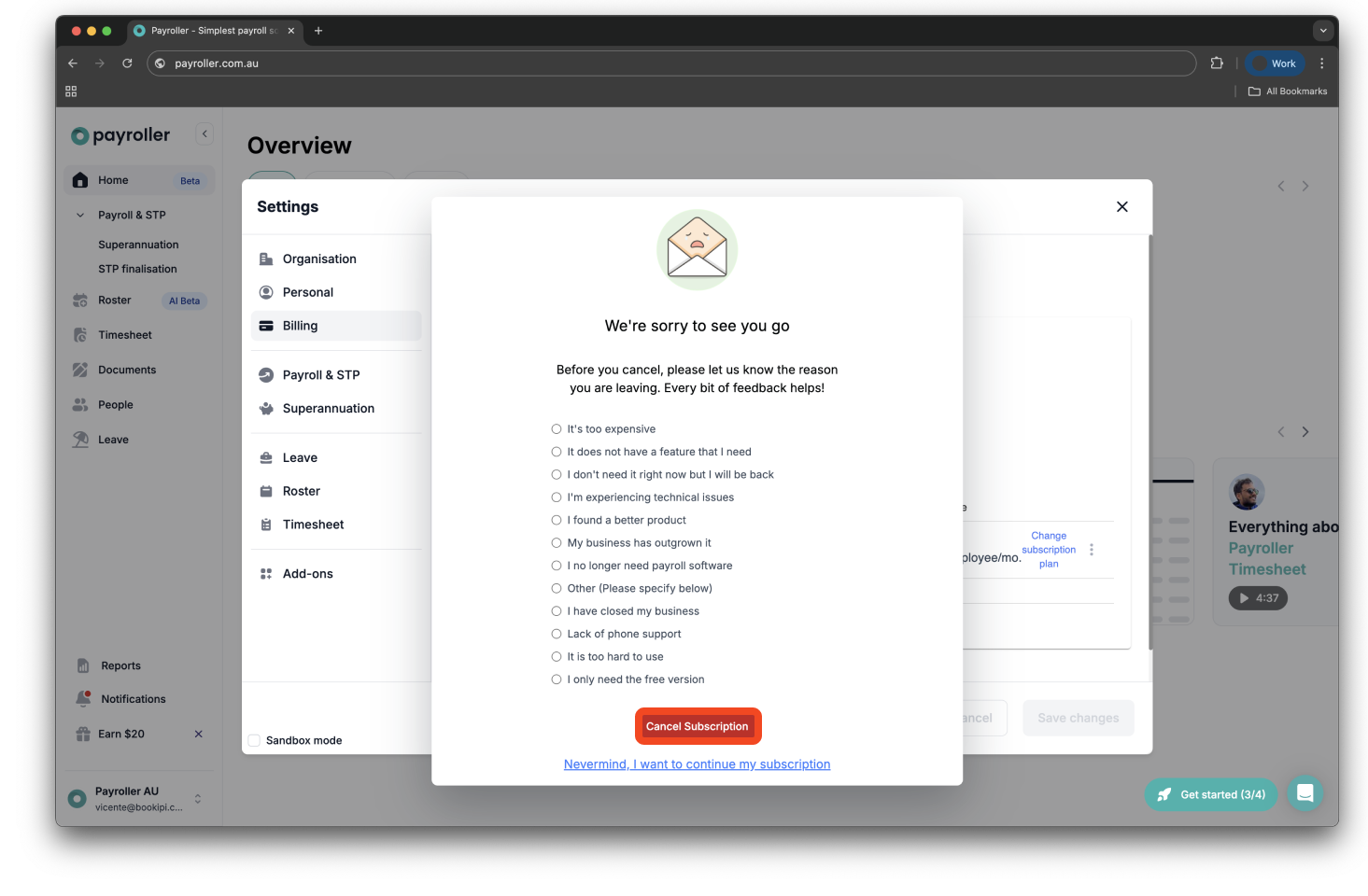 Payroller Employer Subscriptions - Cancelling your subscription as an employer - 7