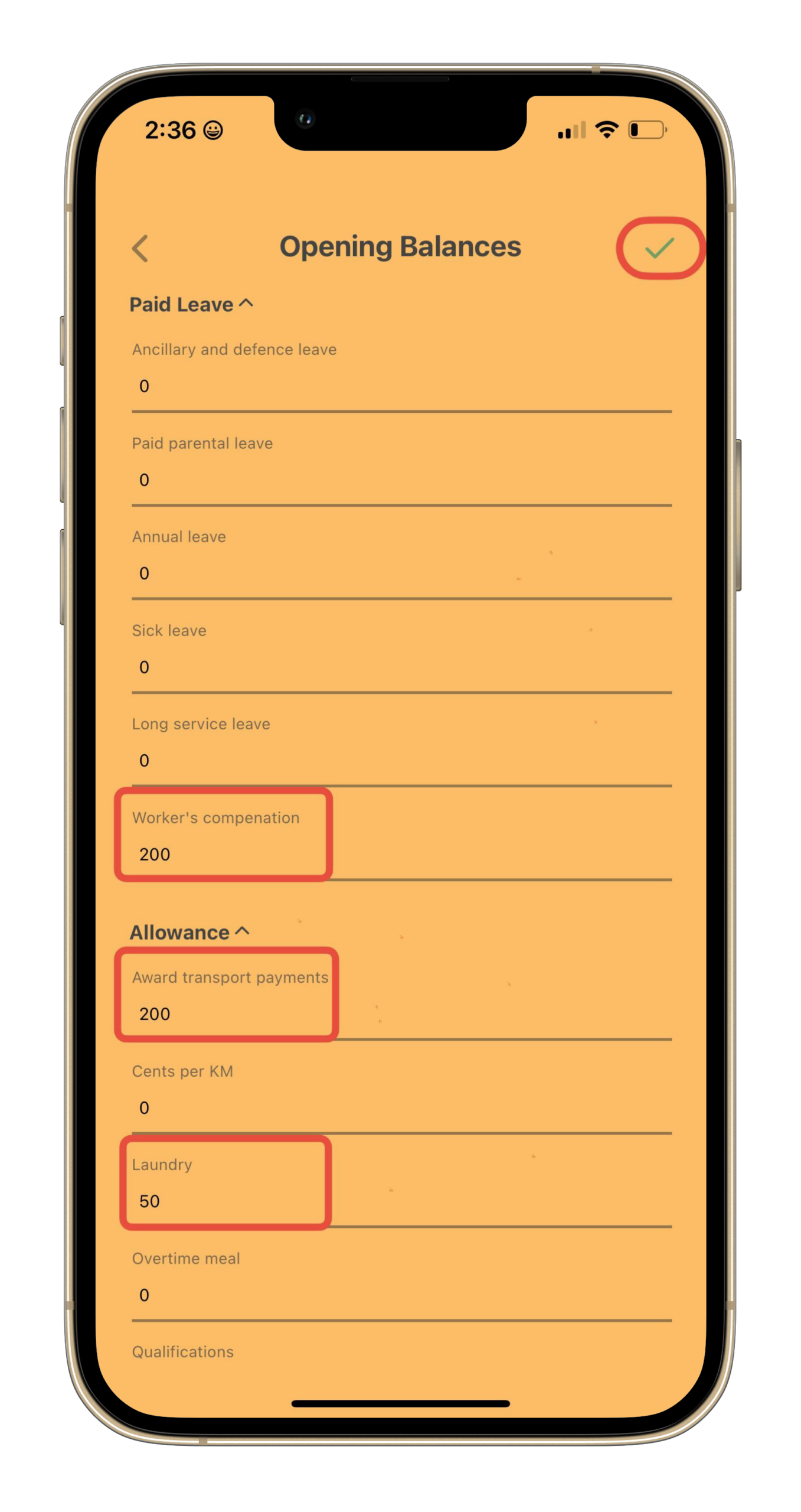 Payroller Mobile App - How to add opening balance to the Payroller mobile app - 7