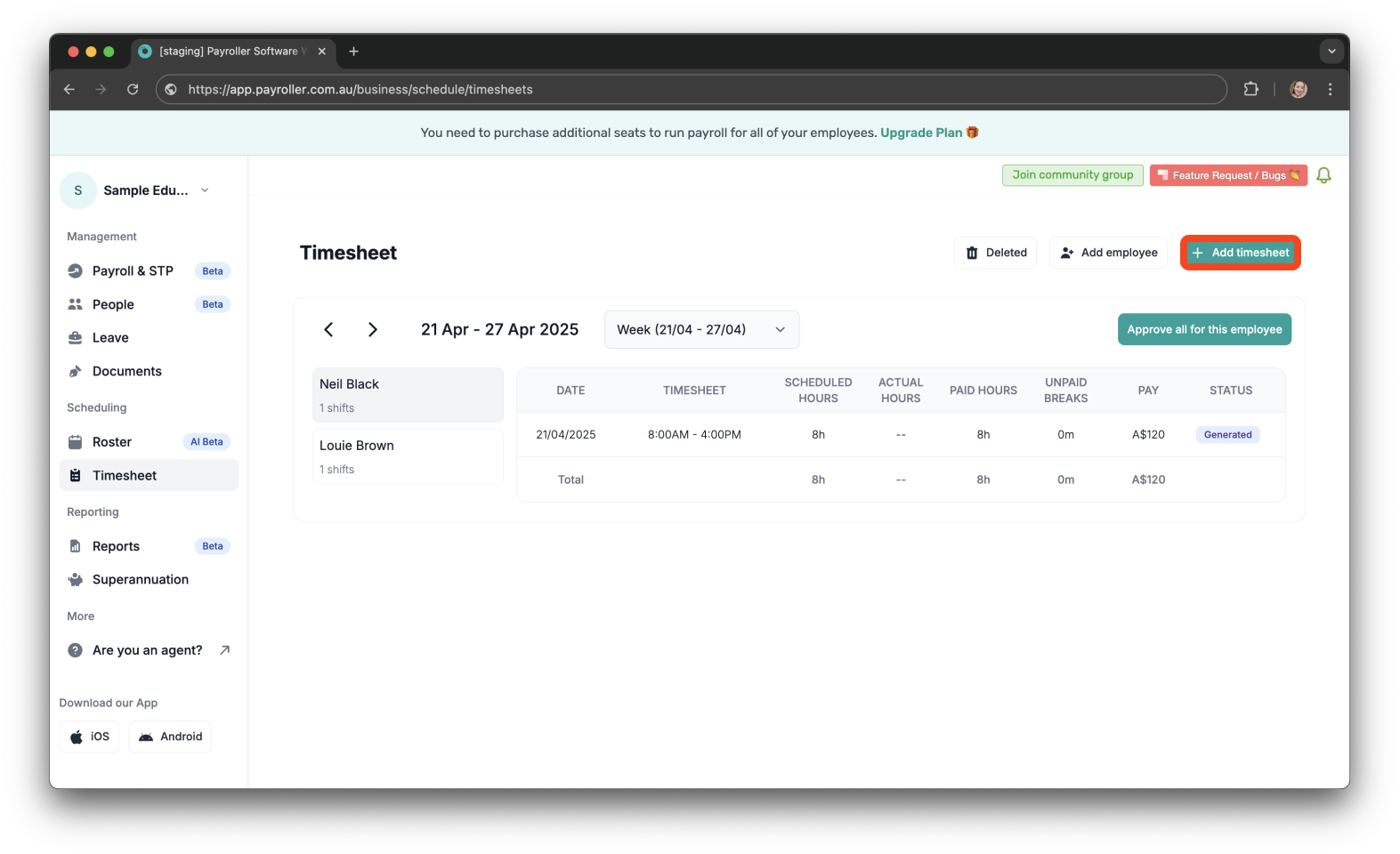 Timesheets and rostering - How to add a meal/rest break in a shift/timesheet - 2