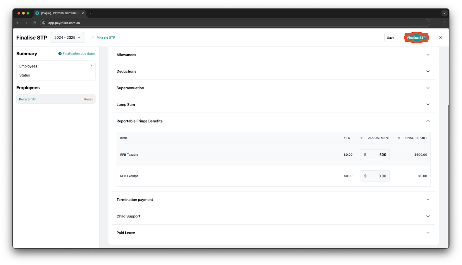 Creating pay runs - Fringe Benefits - 17