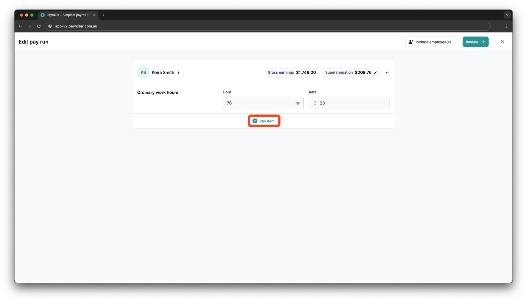 Creating pay runs - Adding leave to a pay run - 3