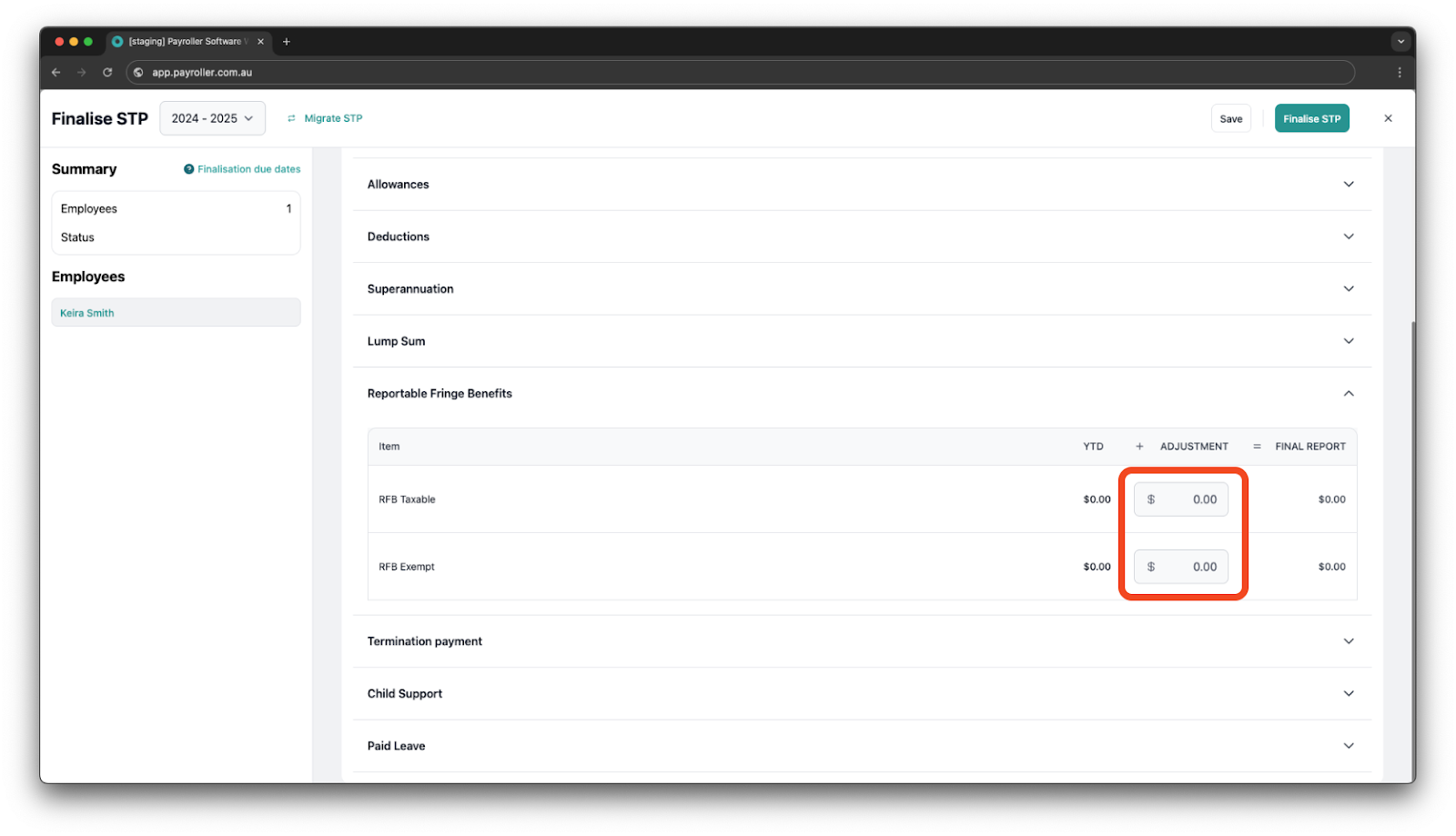 Creating pay runs - Fringe Benefits - 15
