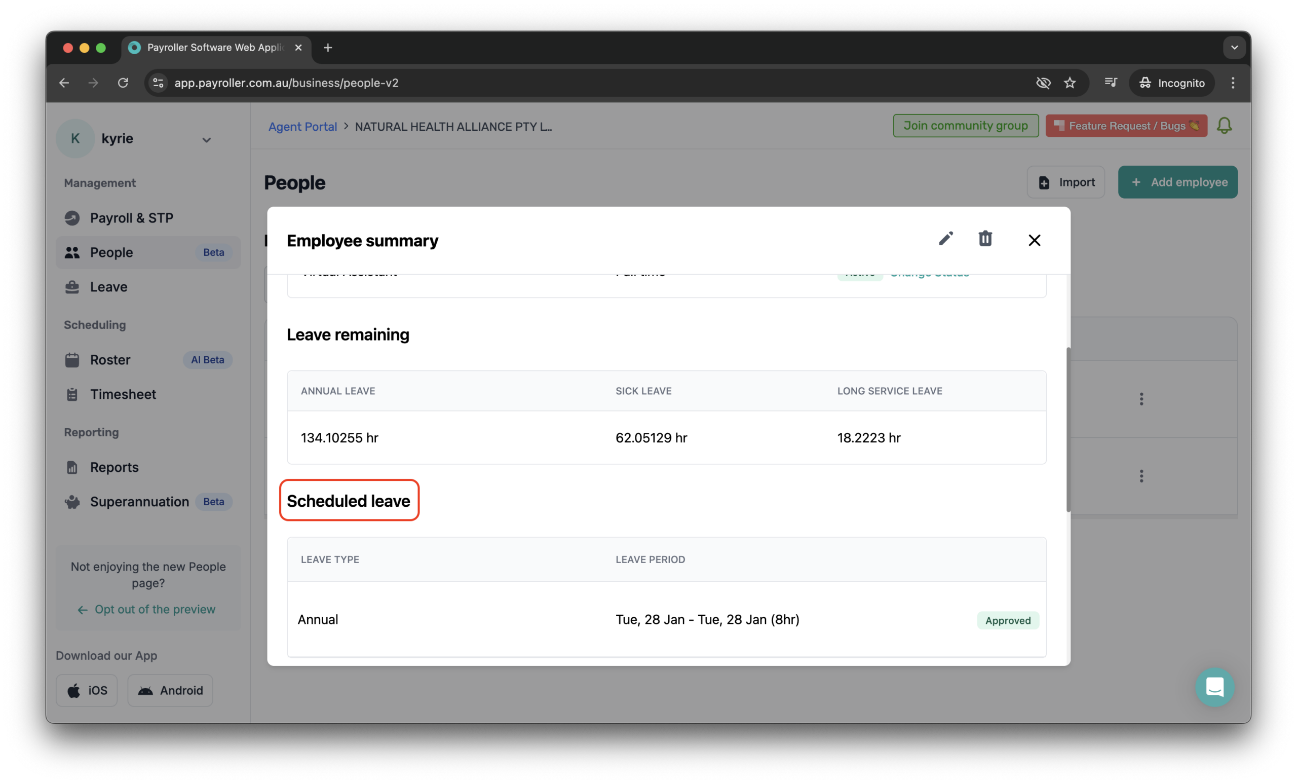 Setting up your employees - How to view employees' scheduled leave - 4
