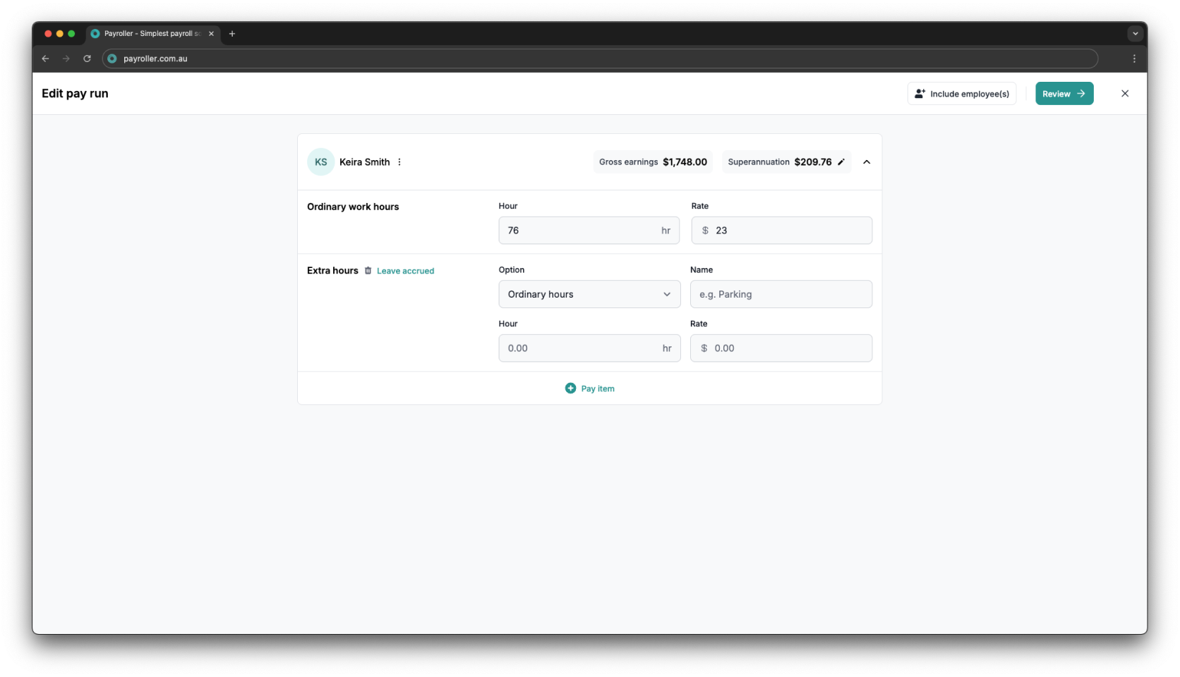 Creating pay runs - Adding extra hours - 5