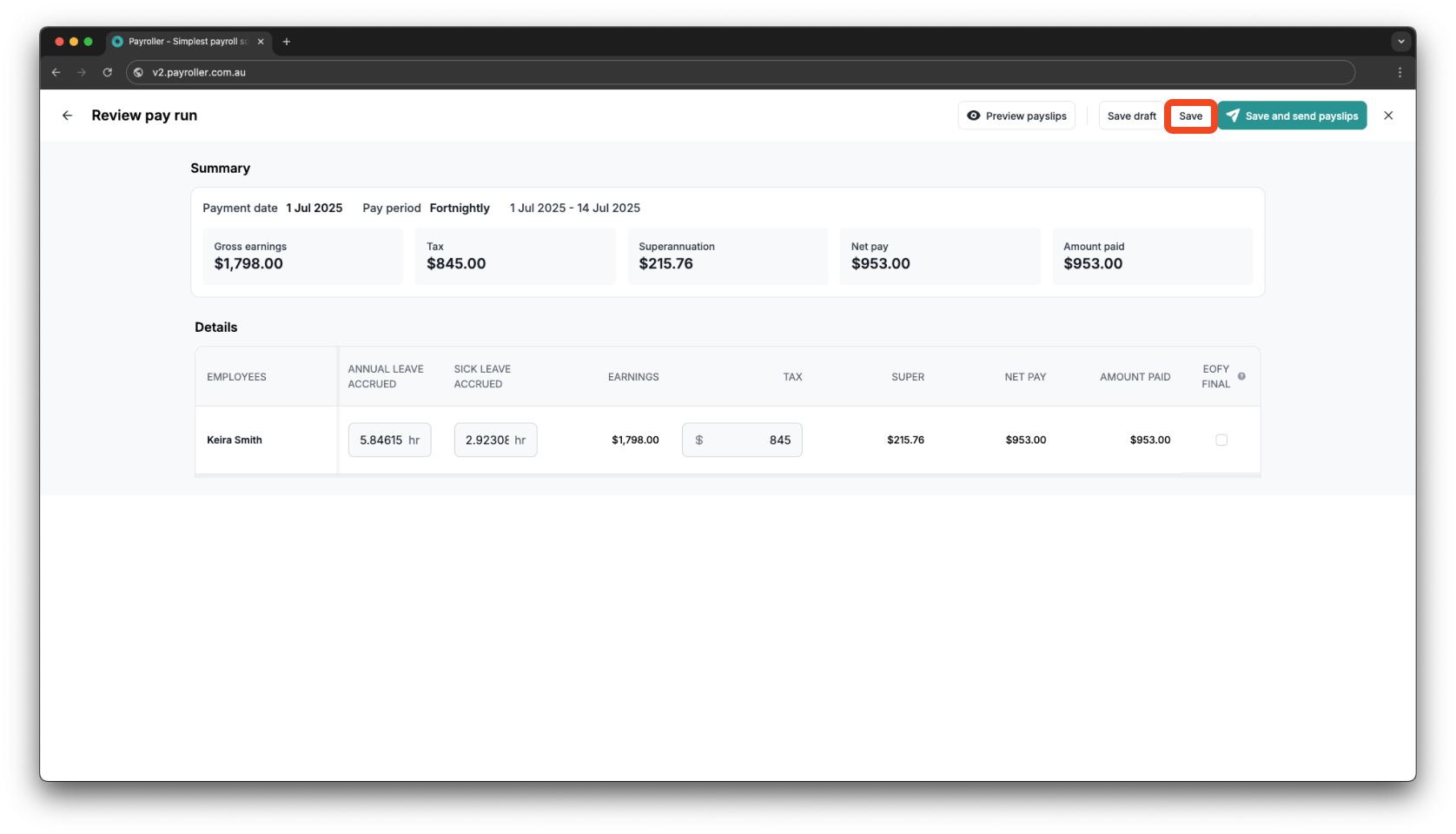 Creating pay runs - Adding an allowance - 9
