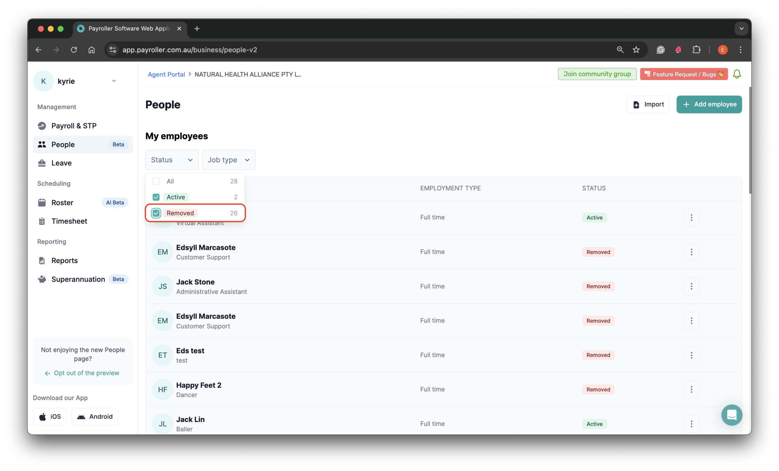 Setting up your employees - Recovering deleted employees - 2