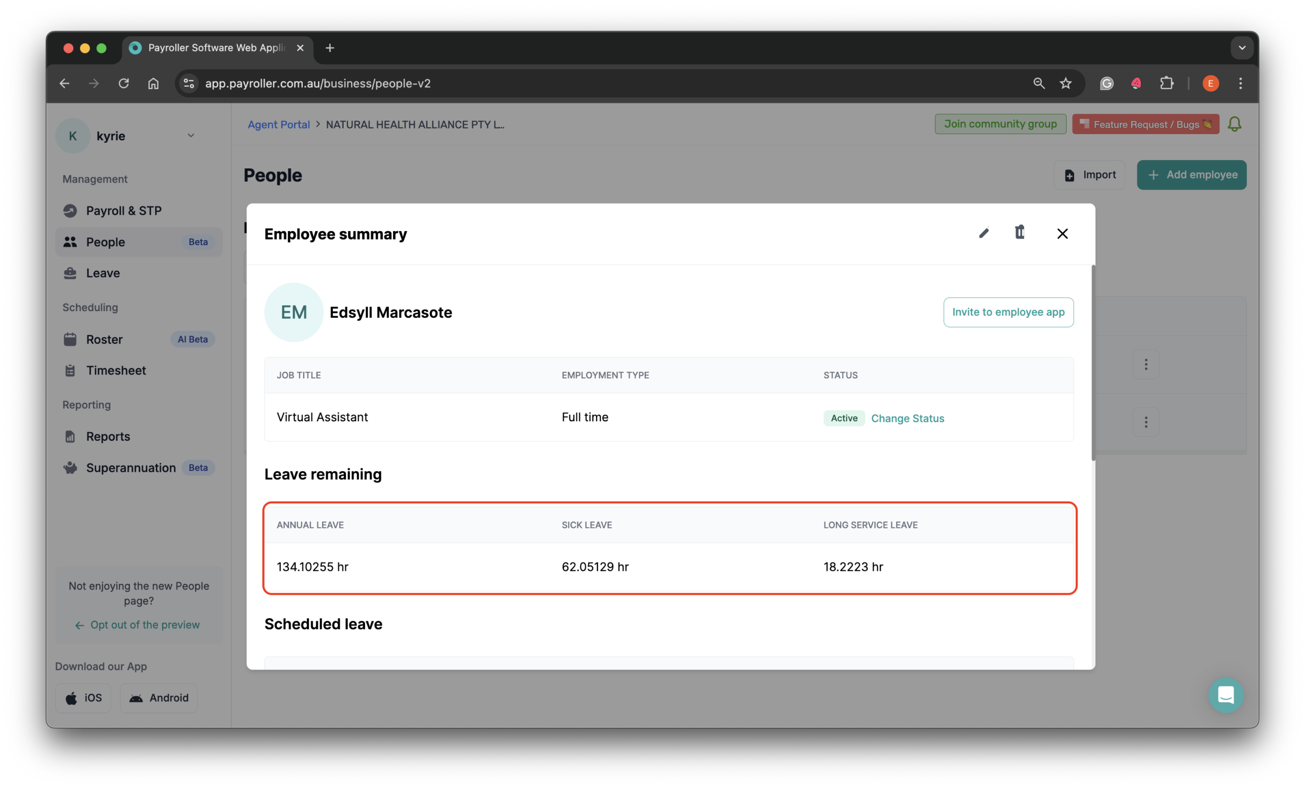 Setting up your employees - How to view employee leave balances - 4