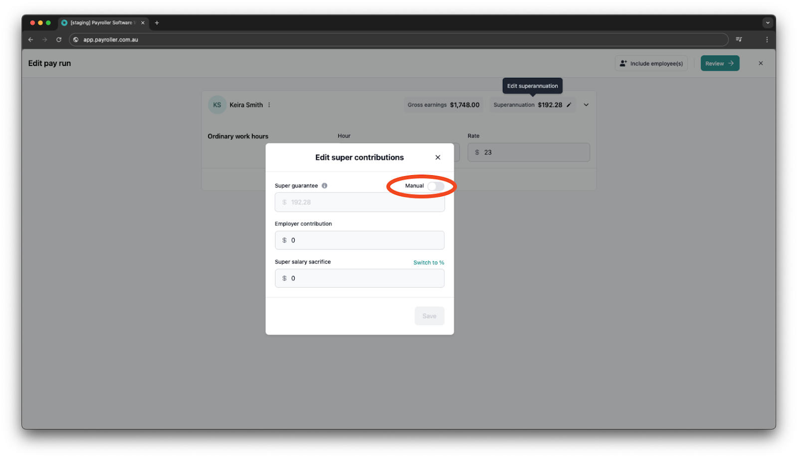 Creating pay runs - Viewing and Adjusting Superannuation - 5
