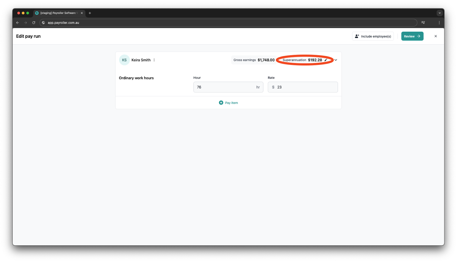 Creating pay runs - Viewing and Adjusting Superannuation - 3