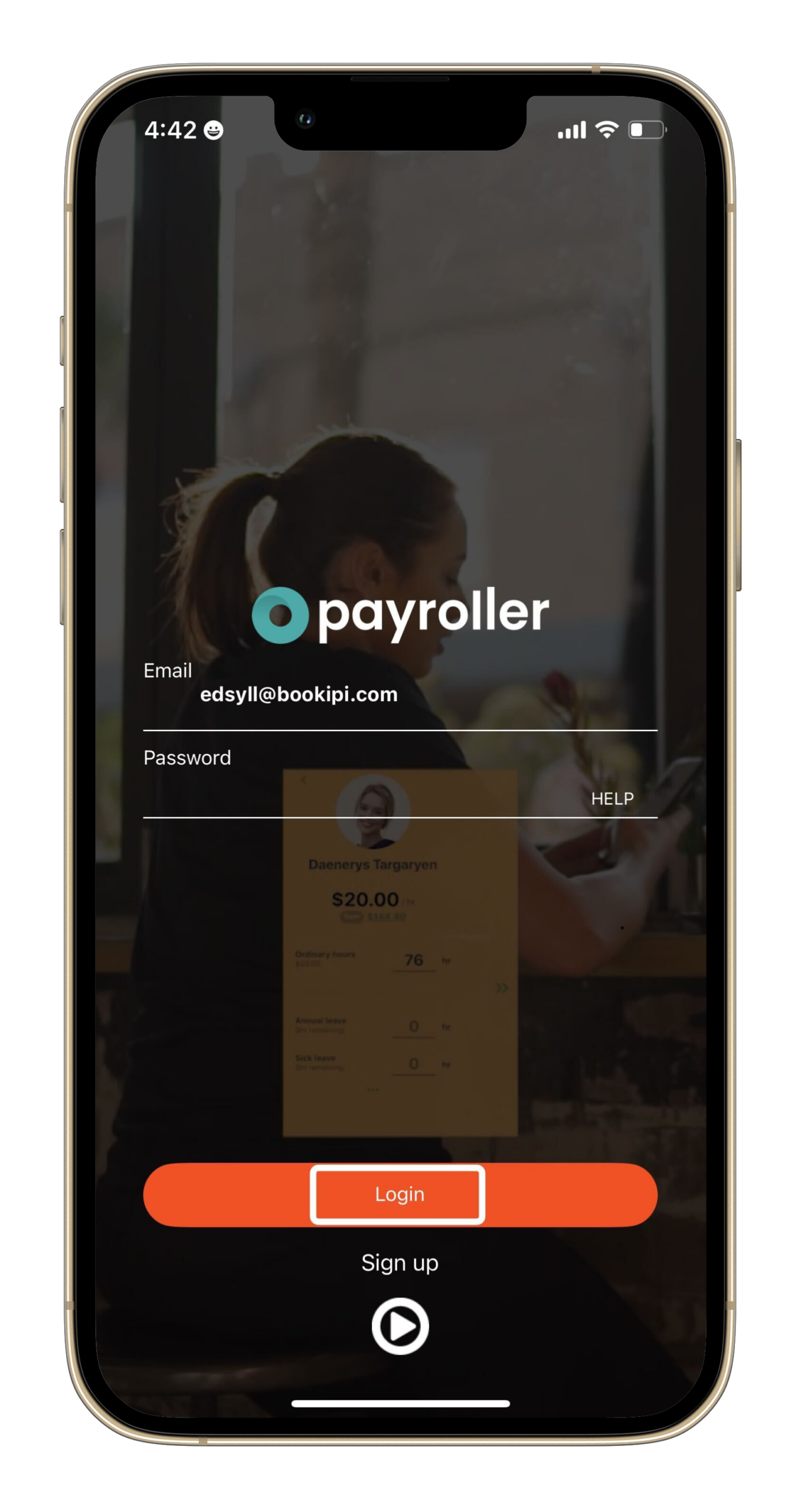 Payroller Mobile App - How to login to an existing account on the Payroller mobile app - 2