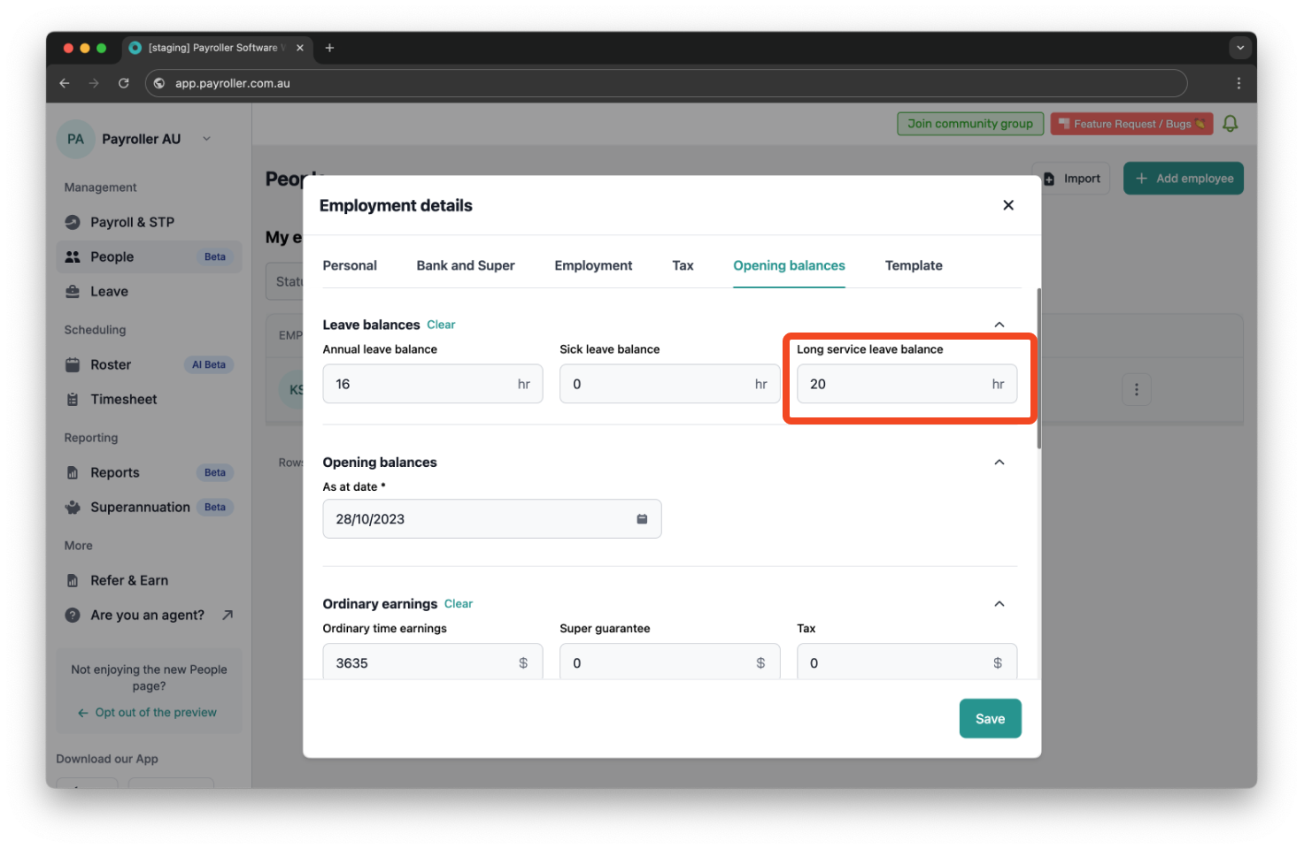 Payroller functions - Long Service Leave - 14