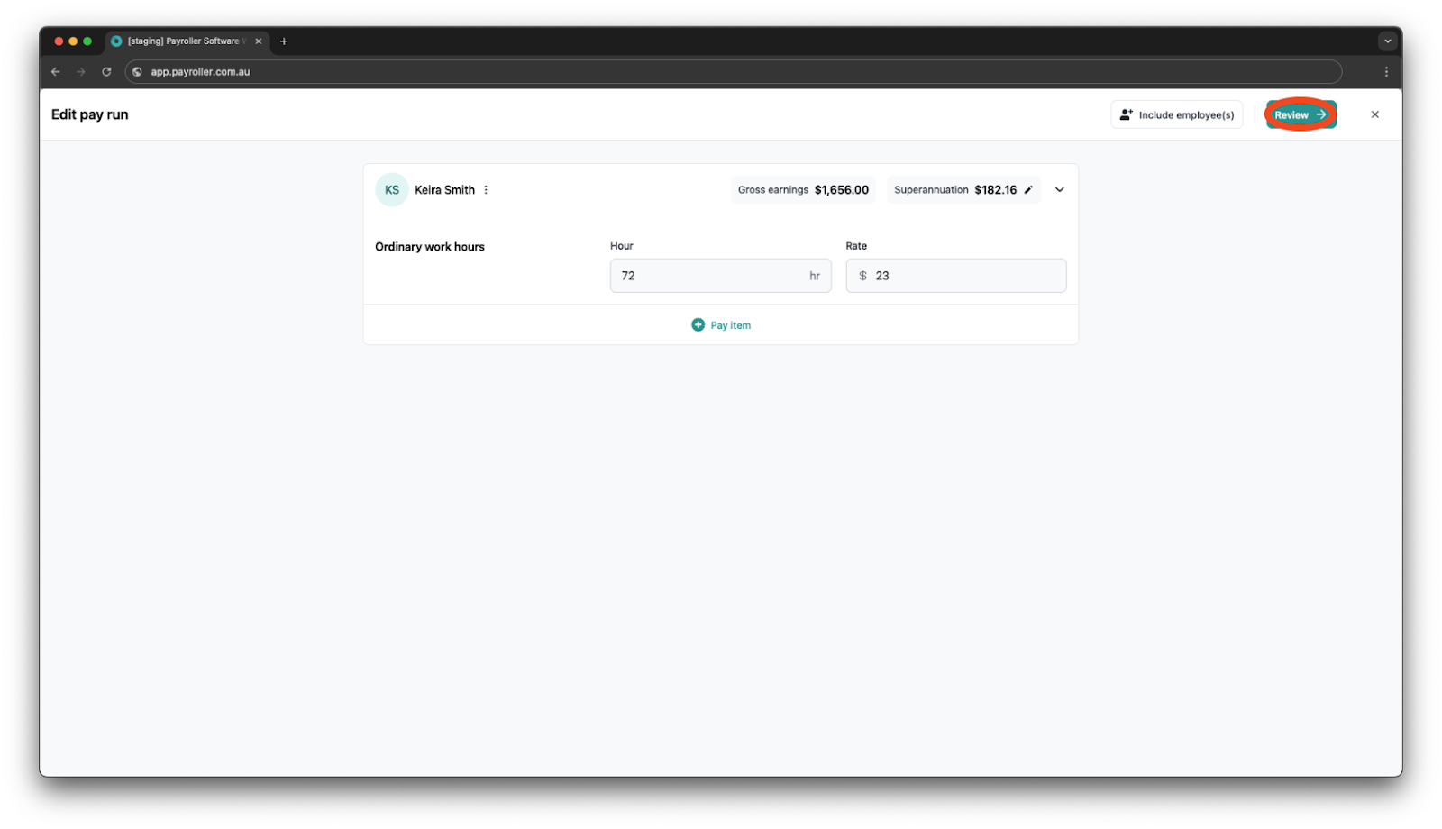 Creating pay runs - Editing a pay run - 4